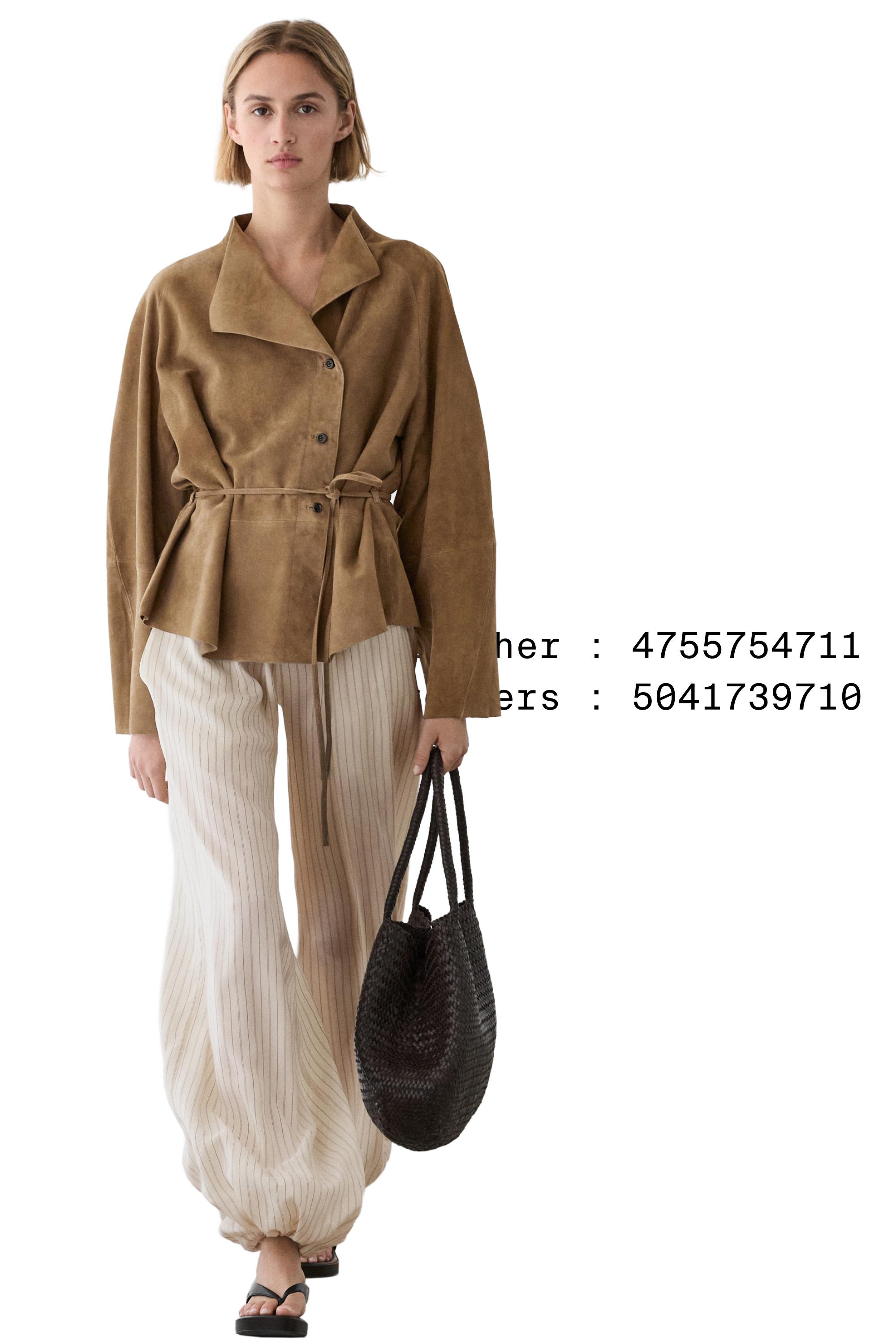 Suede leather jacket with drawstring — SAND