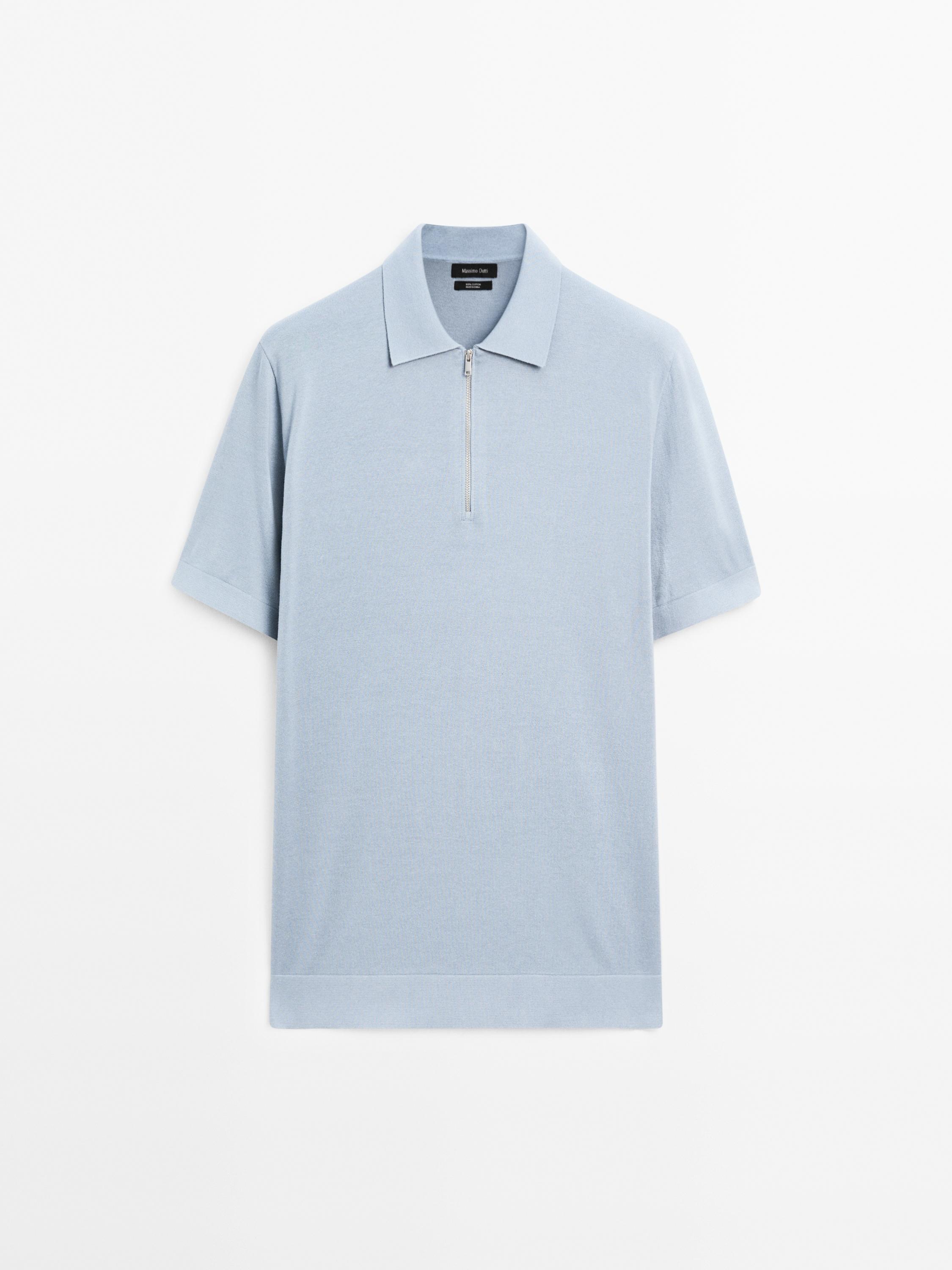 Cotton knit quarter-zip polo shirt