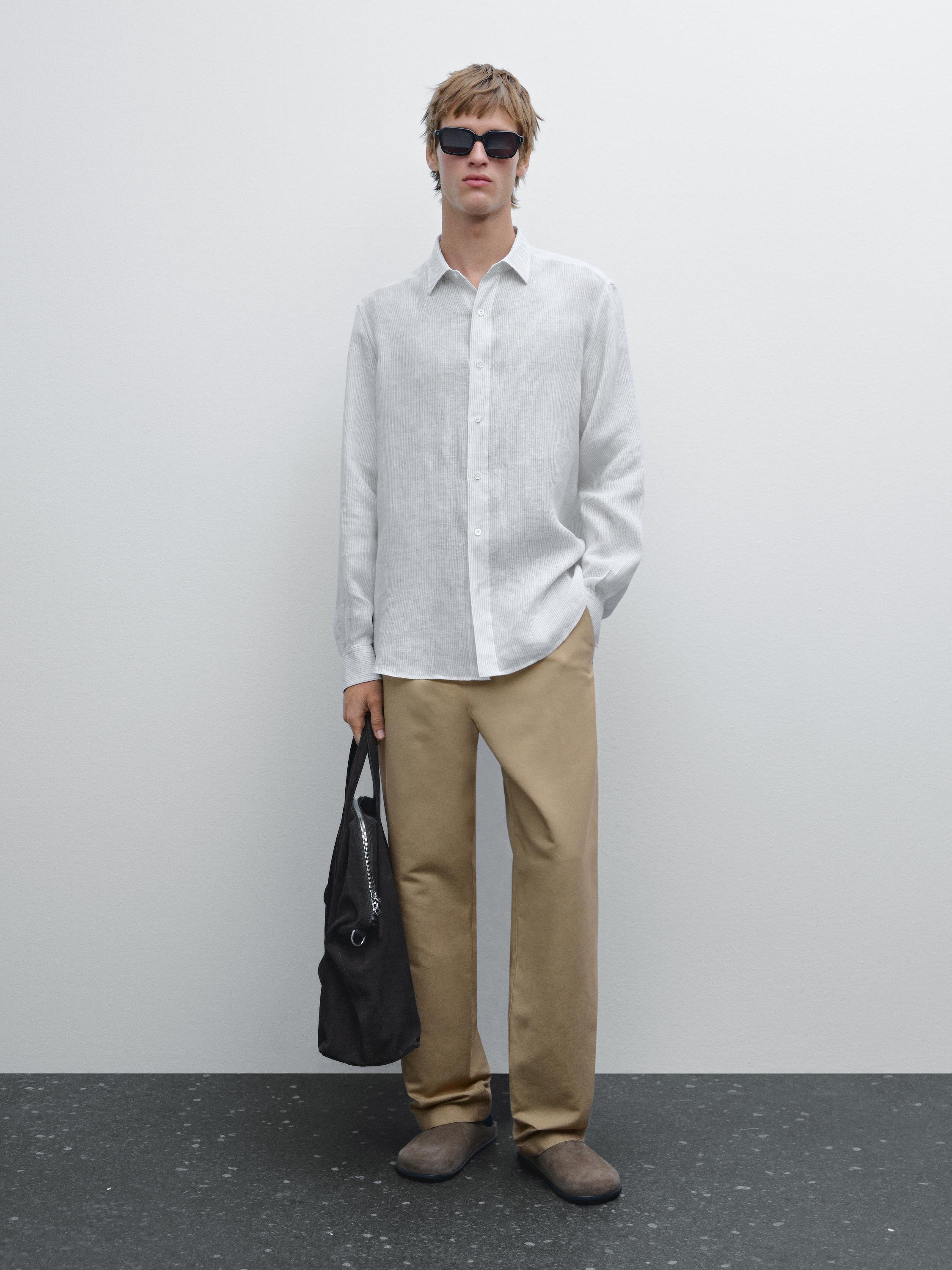 Chemise lin regular à rayures