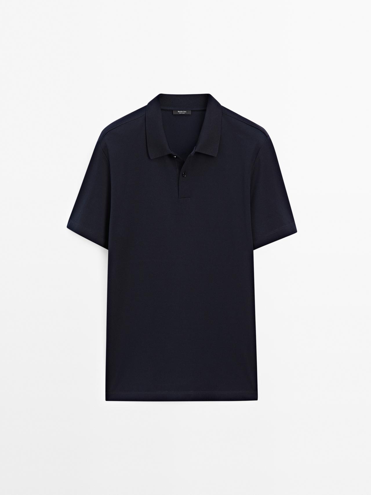 Massimo Dutti - Herre - Poloshirt I 100 % Bomuld Med Mikrostrukturvævning - Mørk Grå - M