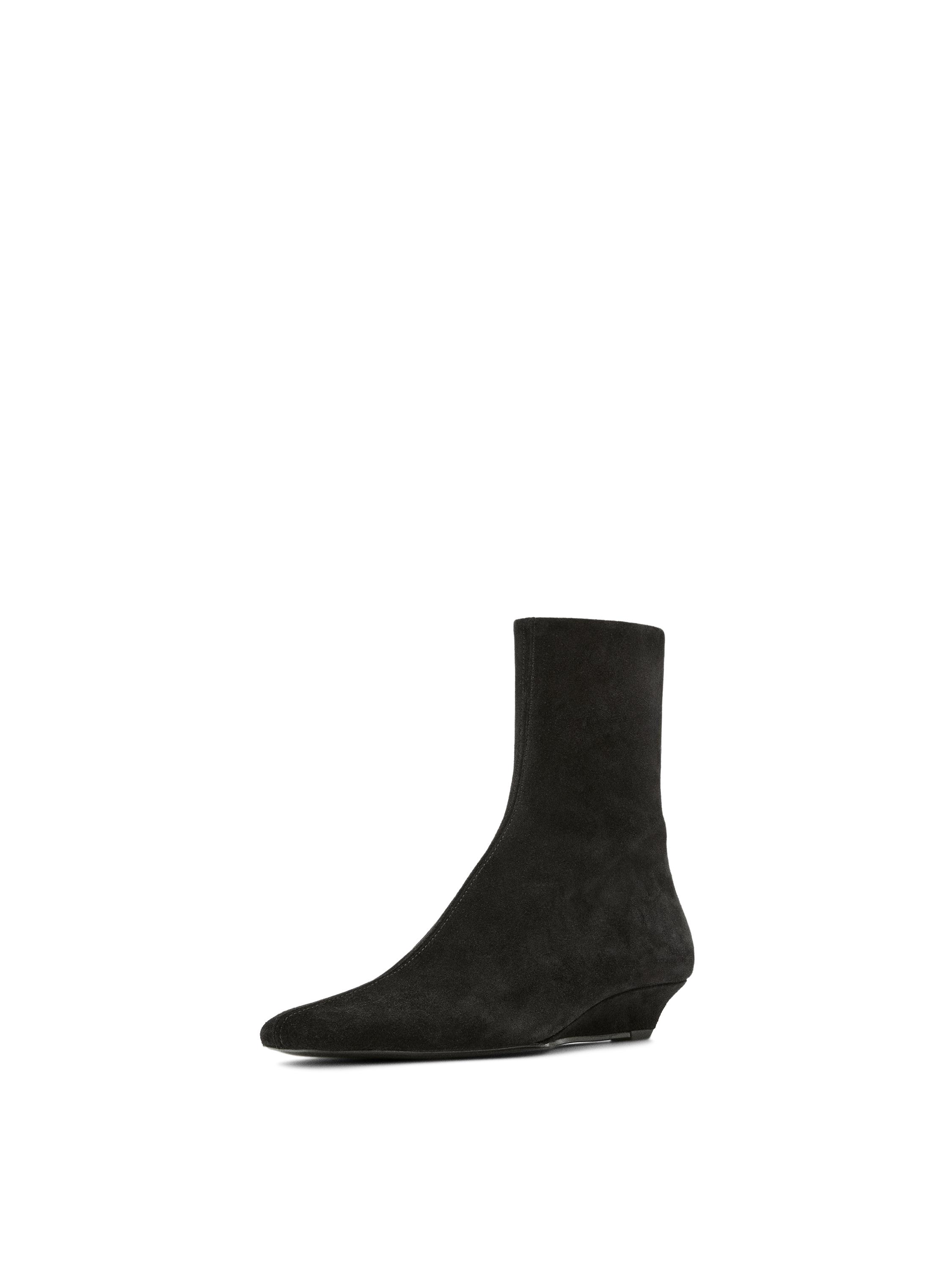 Split leather wedge ankle boots — BLACK