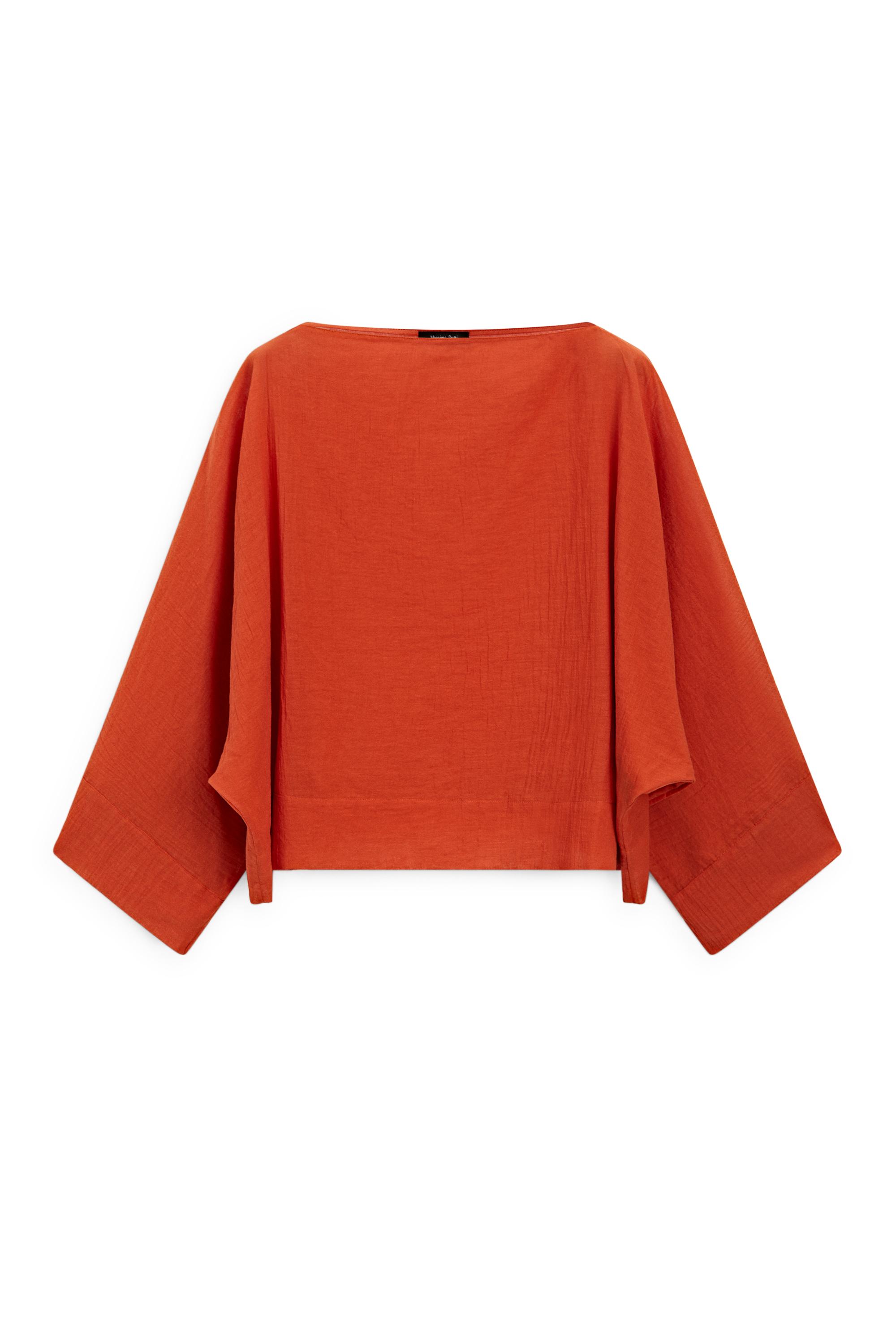 Flowing 100% cotton shirt with voluminous sleeves — BURNT ORANGE