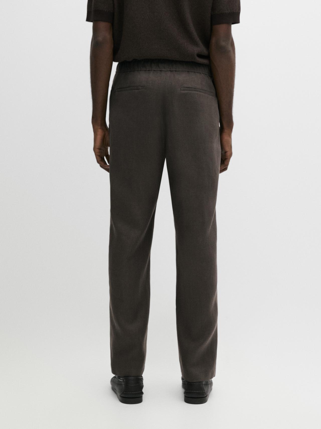 Linen jogger fit pants — Greyish green