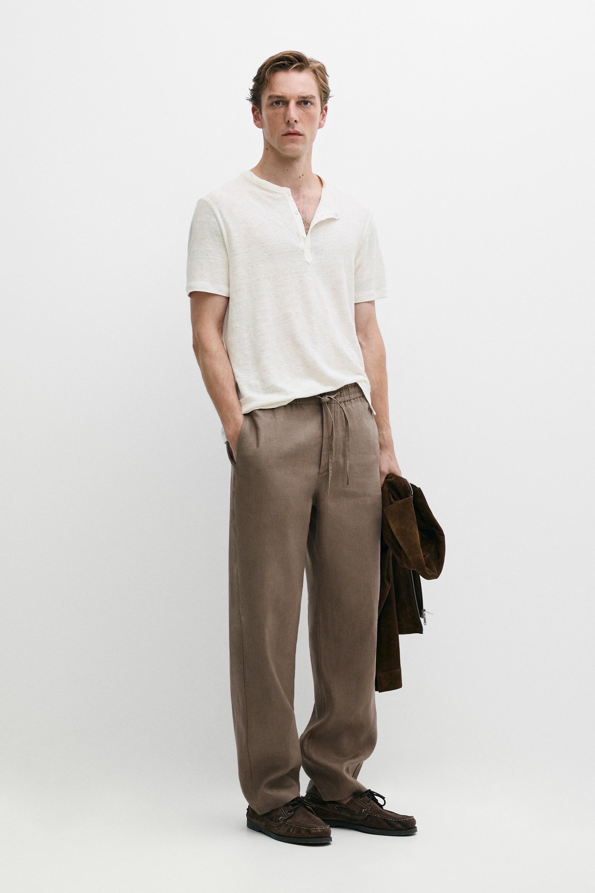 100% linen relaxed fit pants — MINK