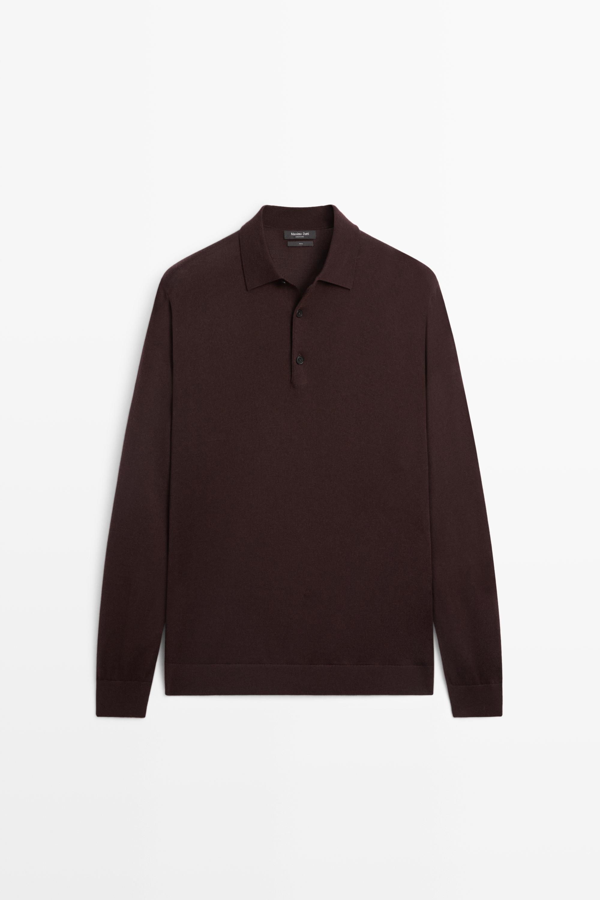 100% merino wool knit polo sweater — BURGUNDY