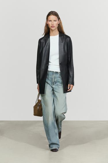 Single-button 100% nappa leather blazer — BLACK 1