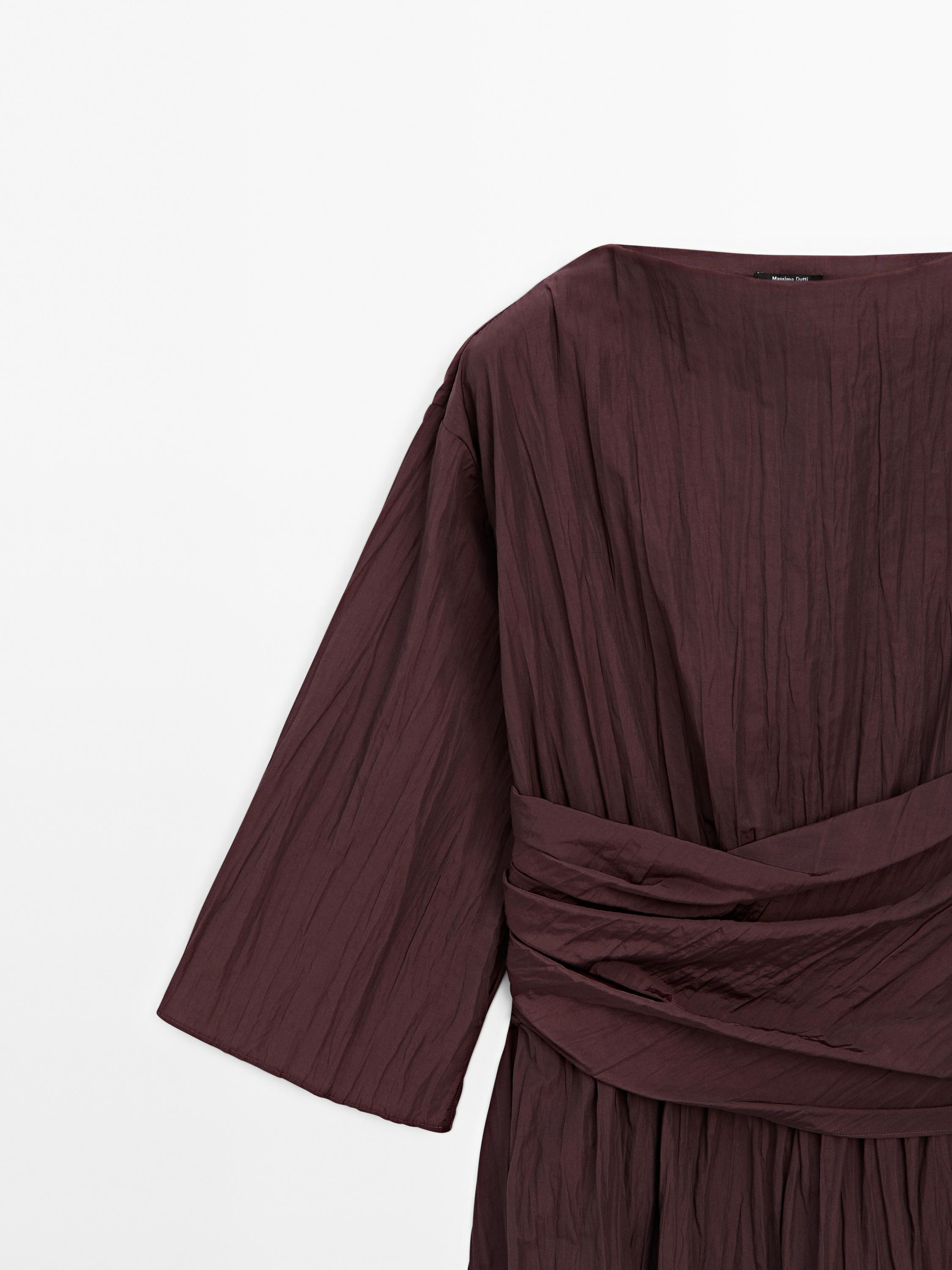 Pleated midi dress with sash belt detail