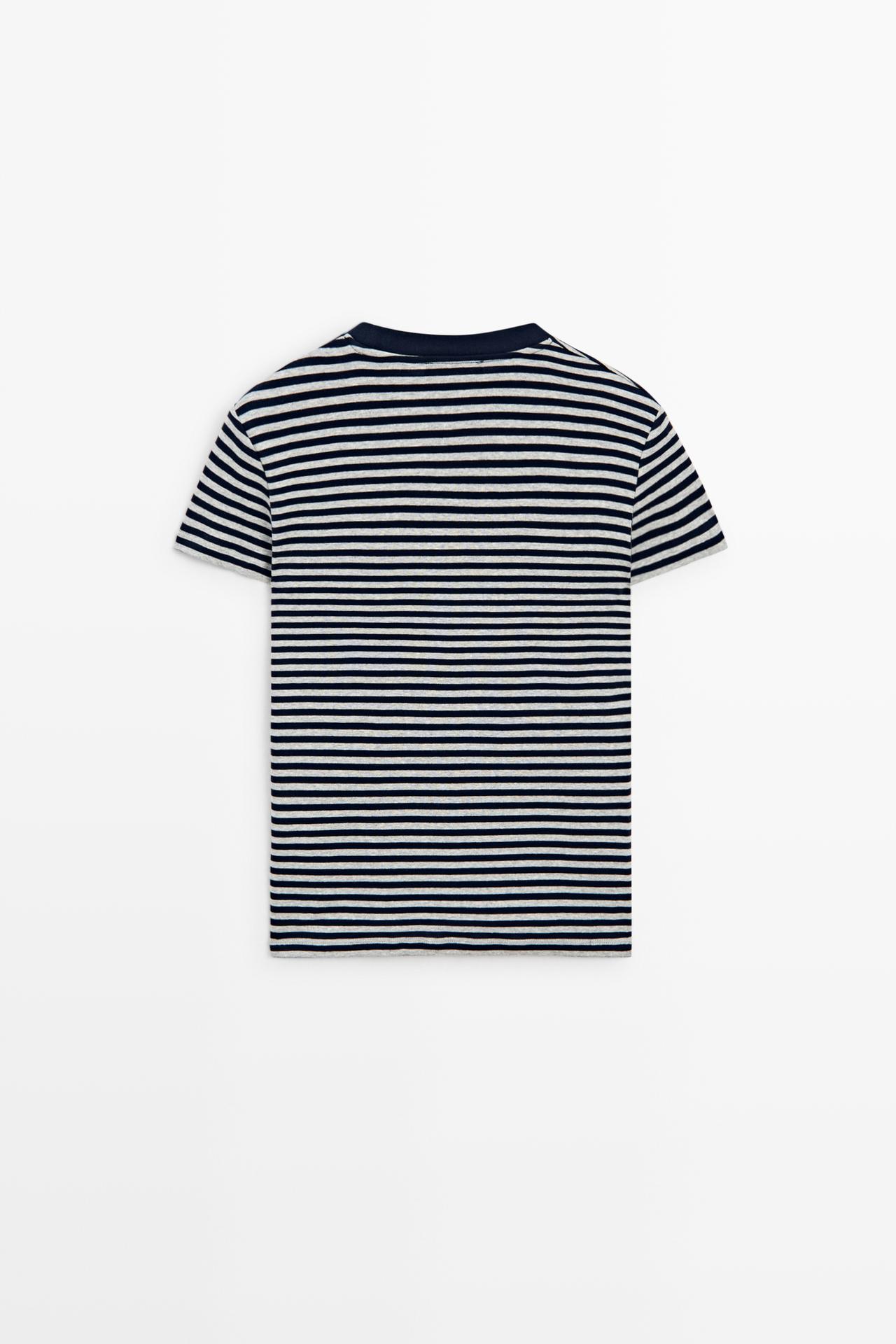 Ribbed striped short sleeve T-shirt — BLUE