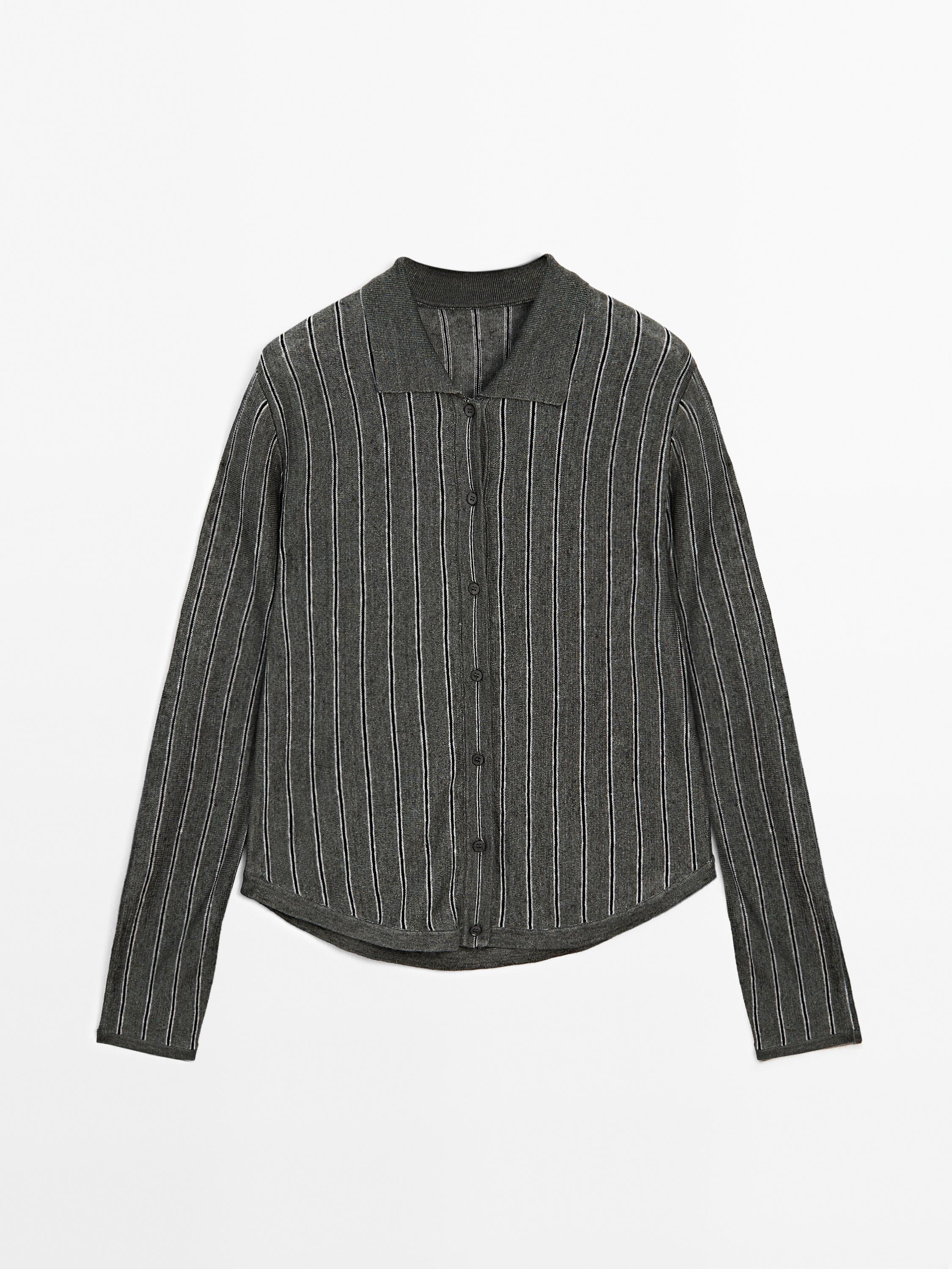 100% linen striped cardigan