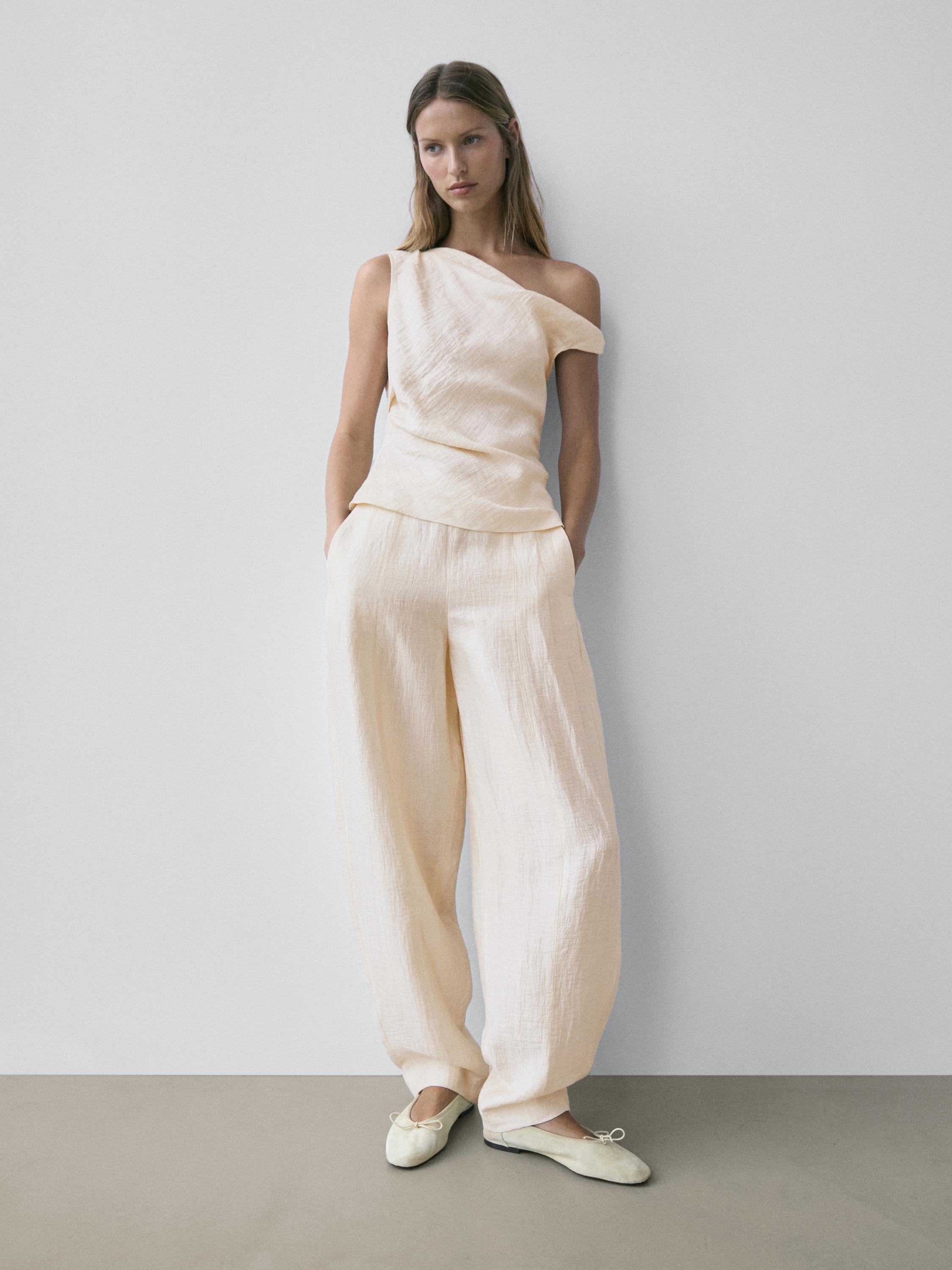 Linen blend sarouel trousers — BEIGE