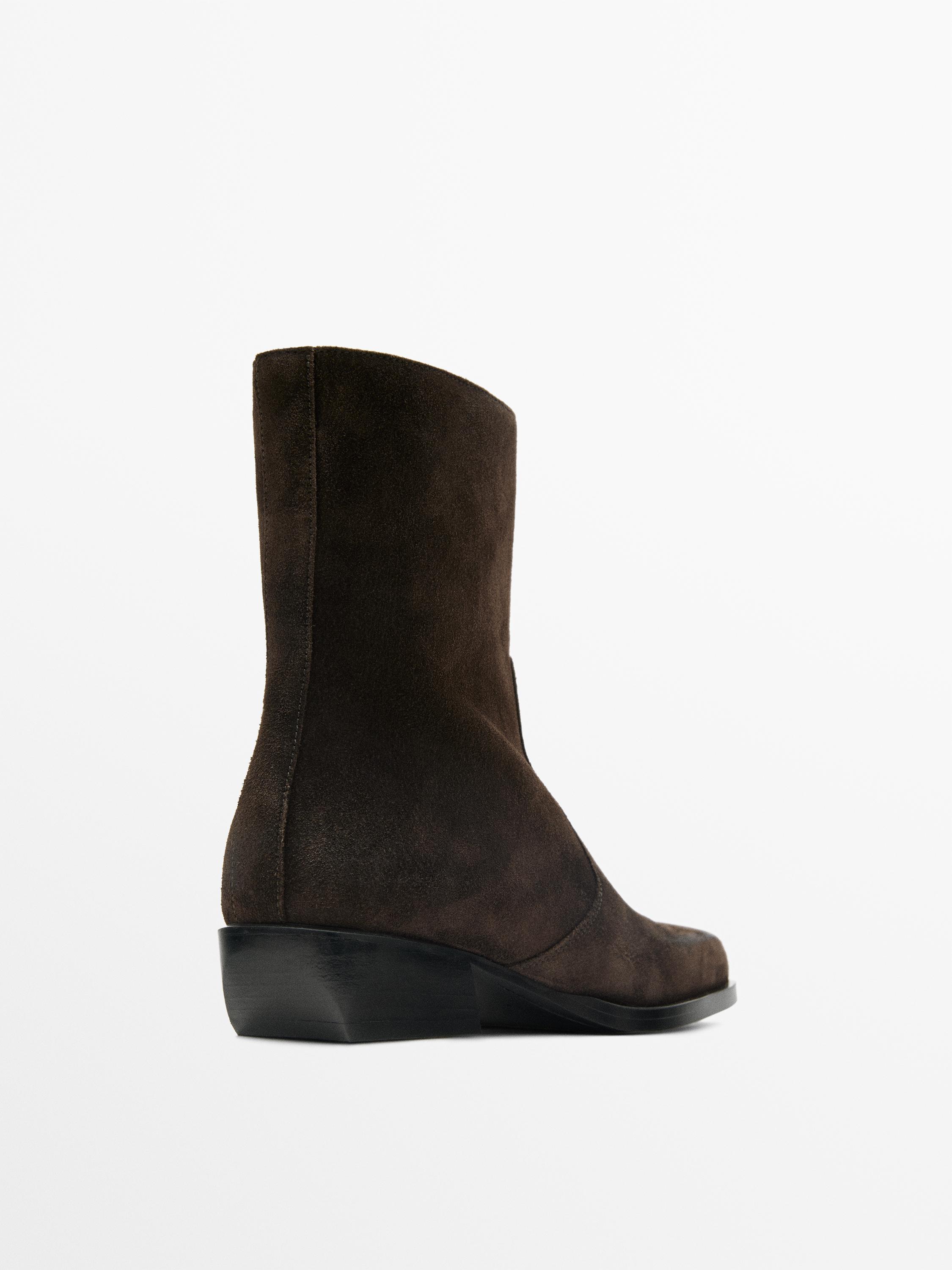 Brushed split leather ankle boots — BROWN