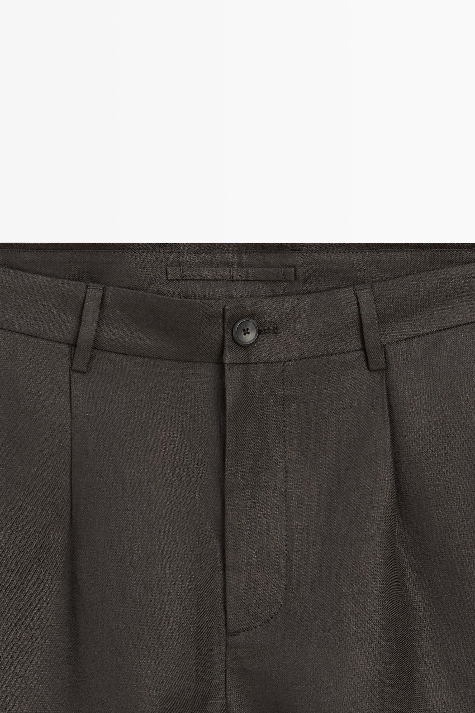 Linen Bermuda shorts with darts — BROWN