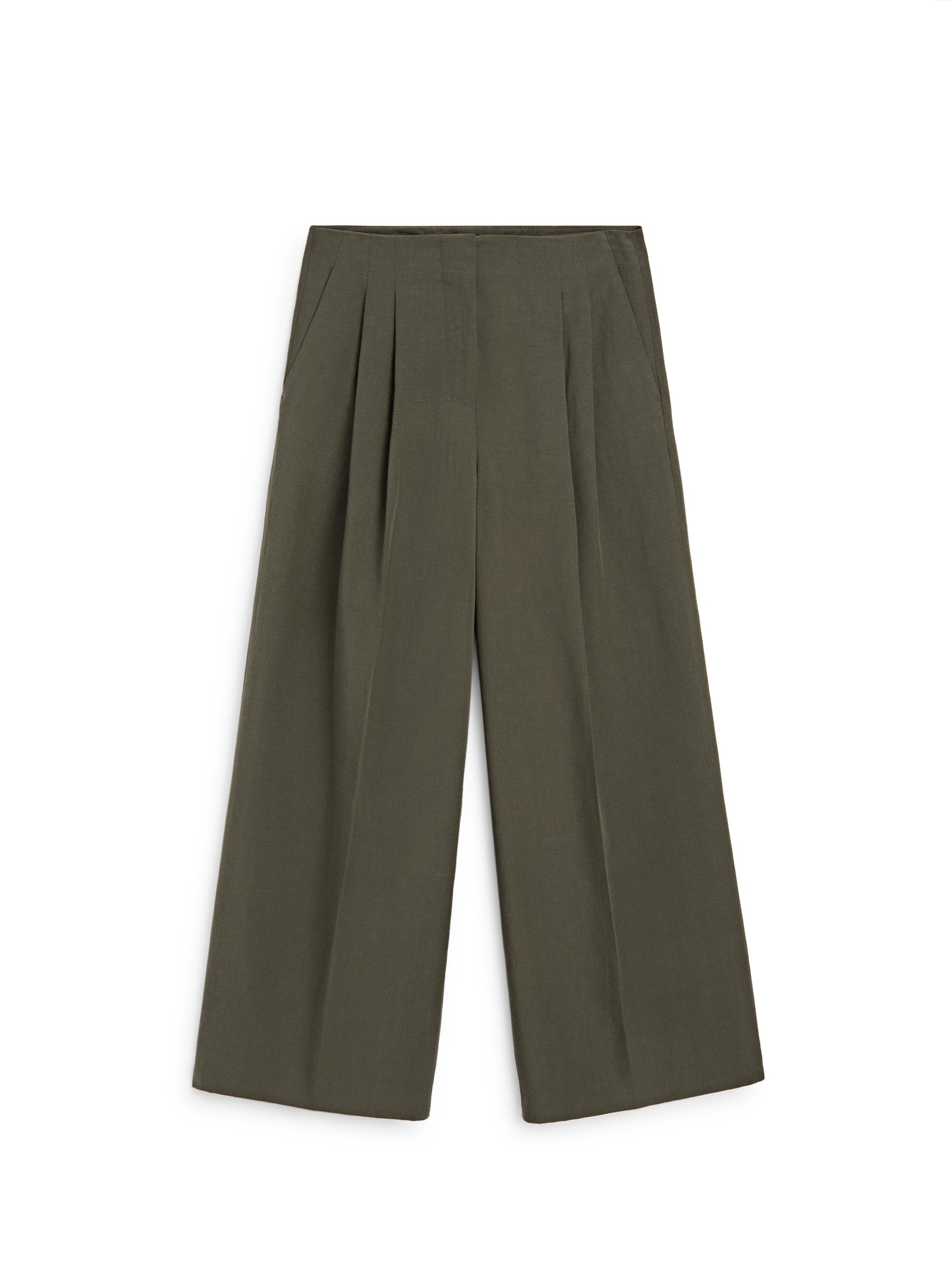 Darted wide-leg trousers — KHAKI