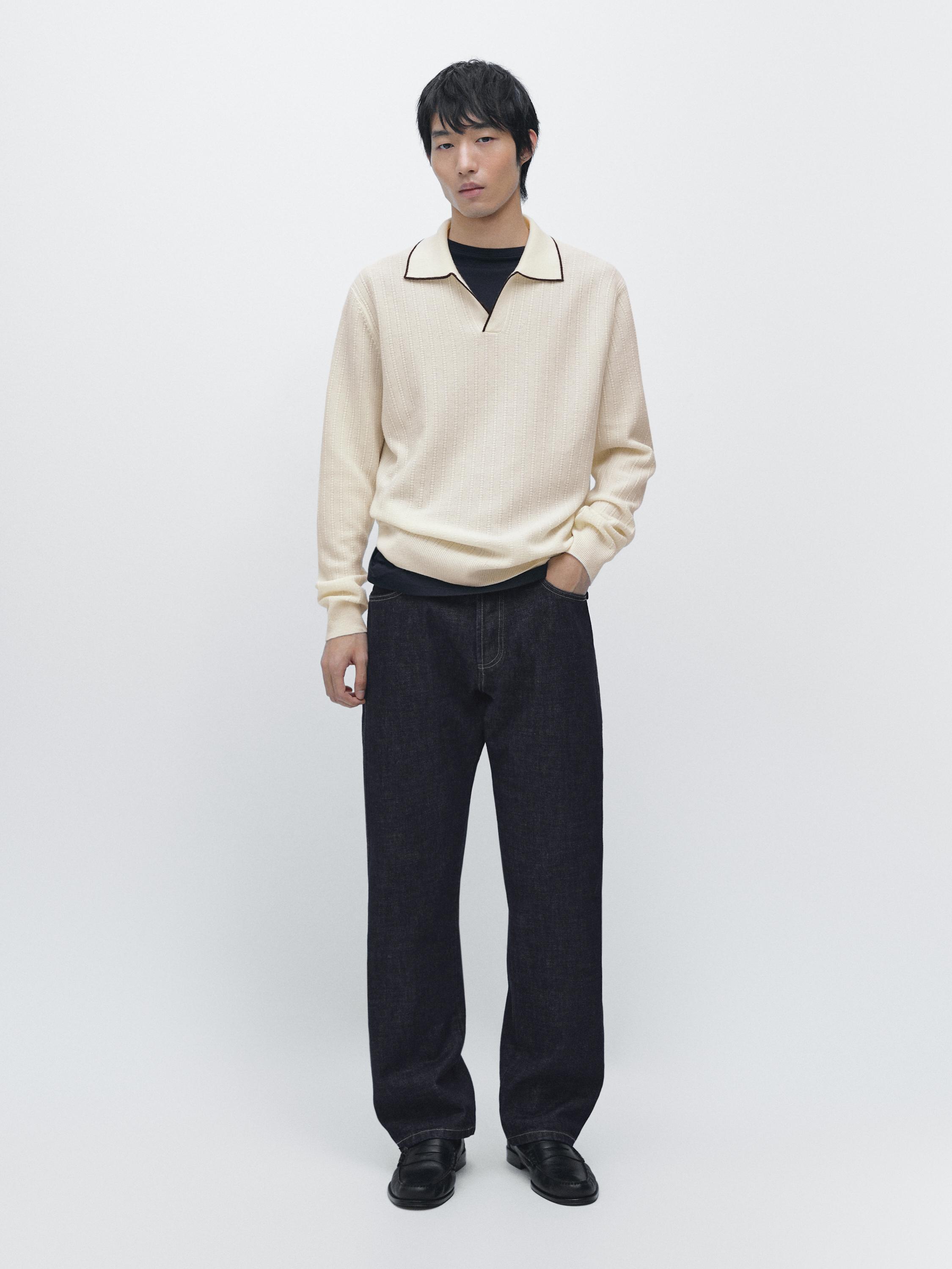 Wool blend knit polo sweater