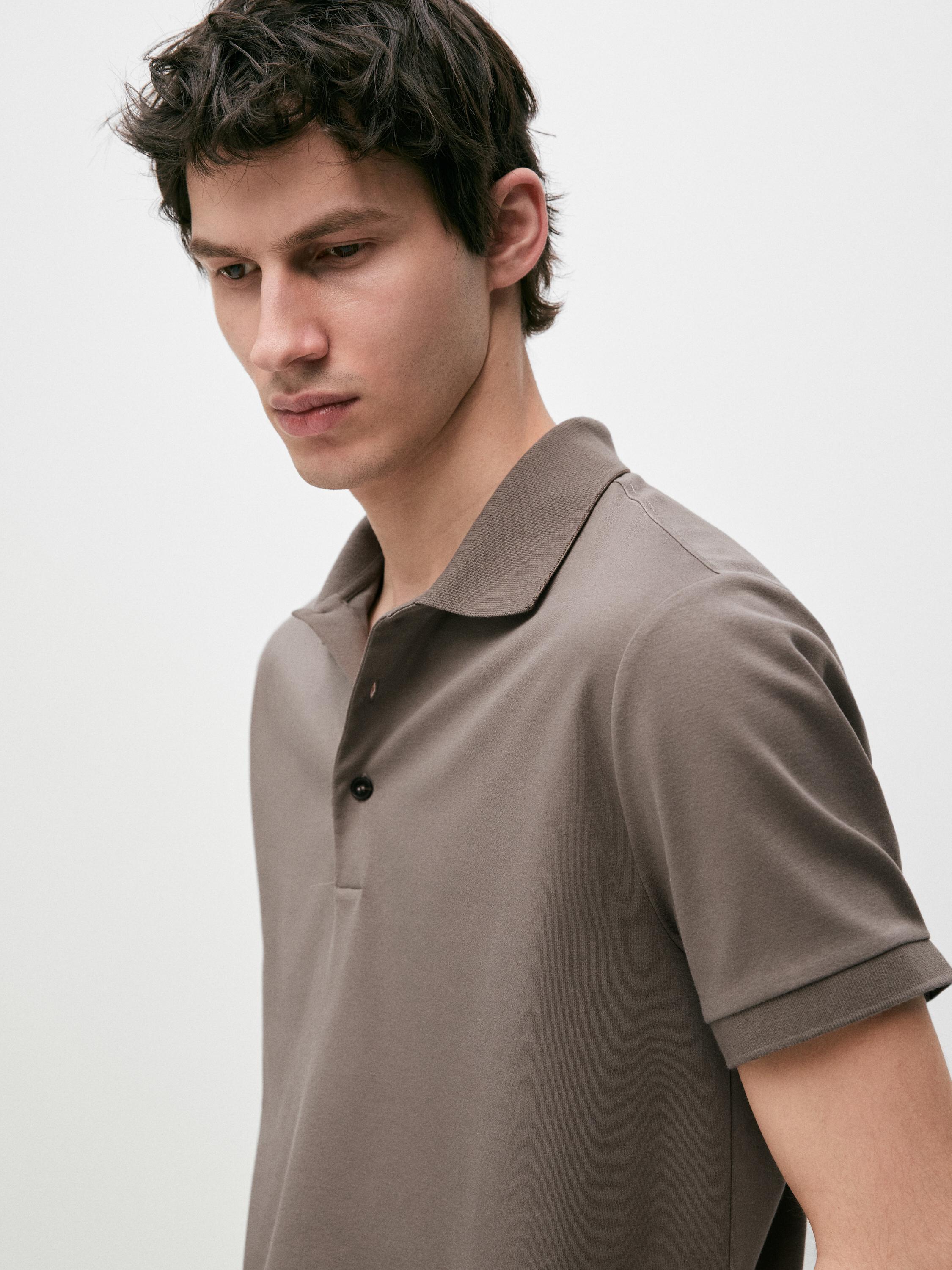 Cotton blend short sleeve polo shirt — MINK