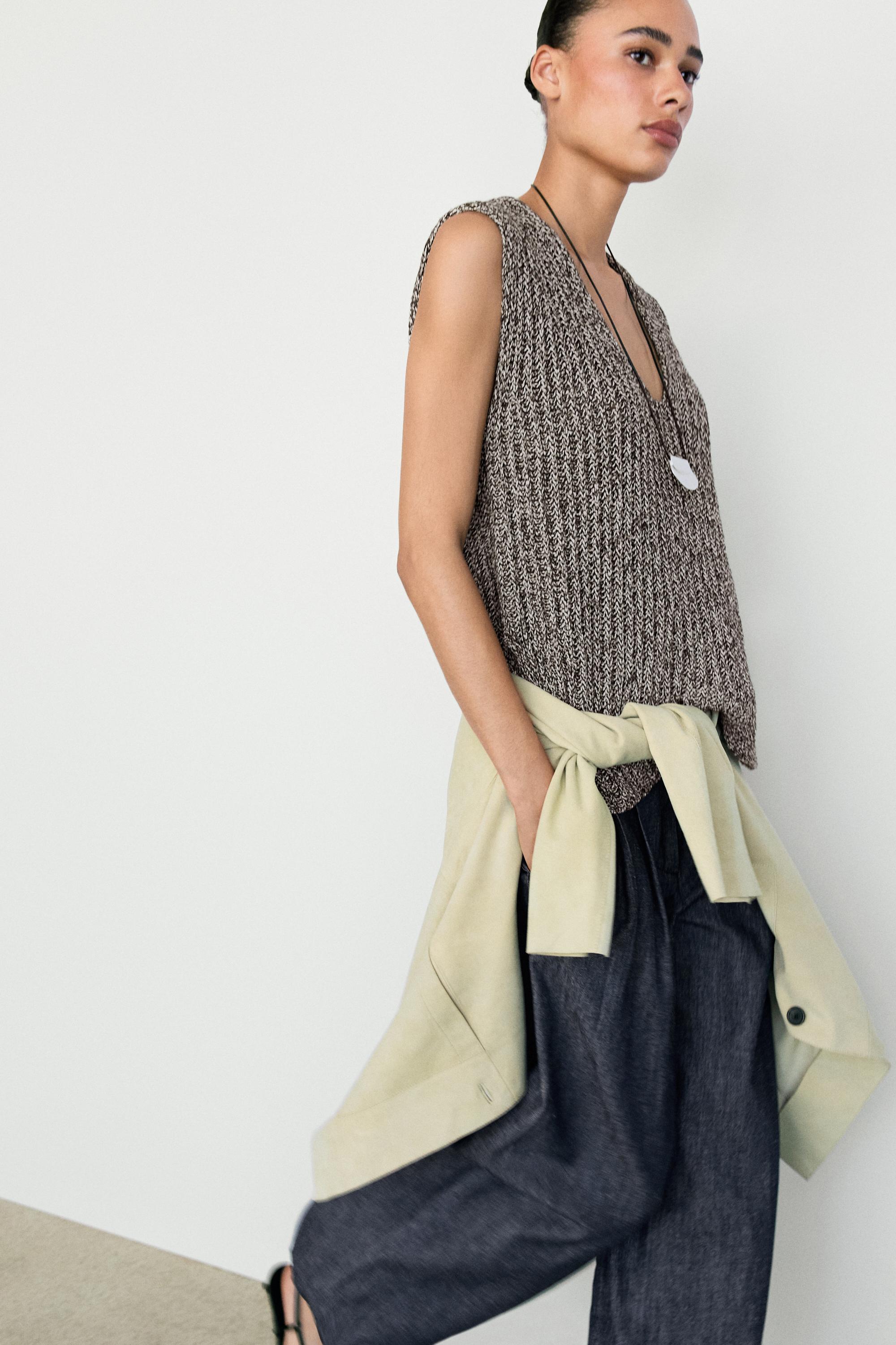 Cotton blend heathered knit top — ANTHRACITE GREY