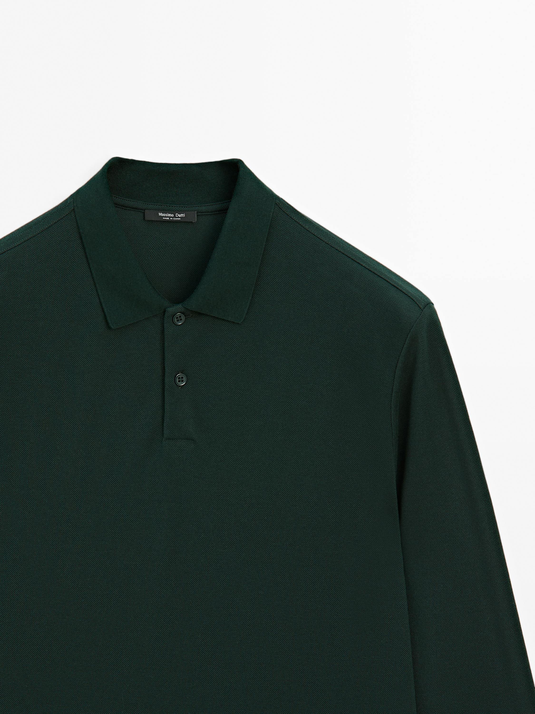 Long sleeve mercerised cotton piqué polo shirt