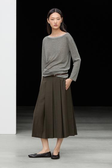 Pleated wool-blend midi skirt — BROWN 8