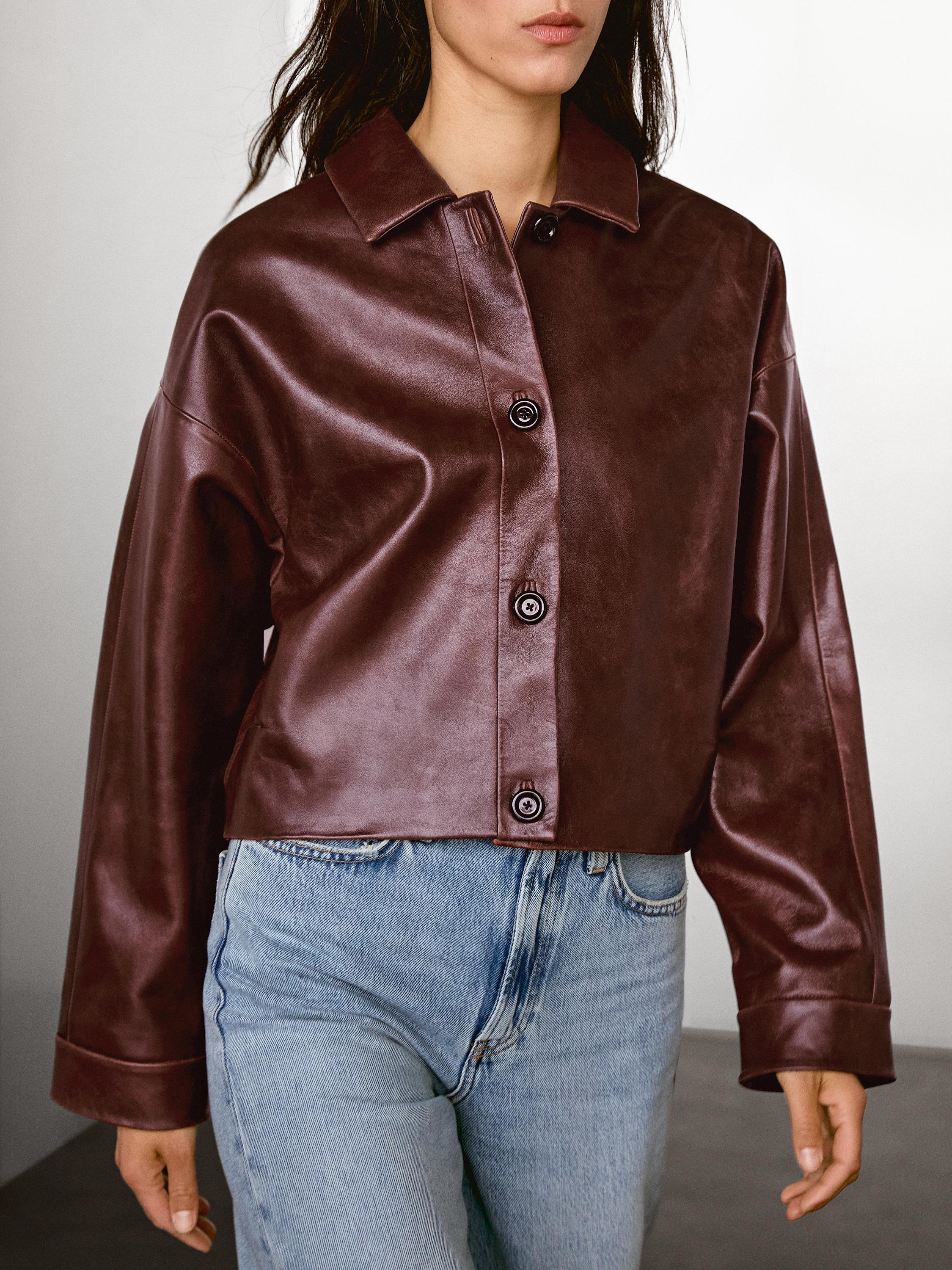 Short shiny nappa leather jacket