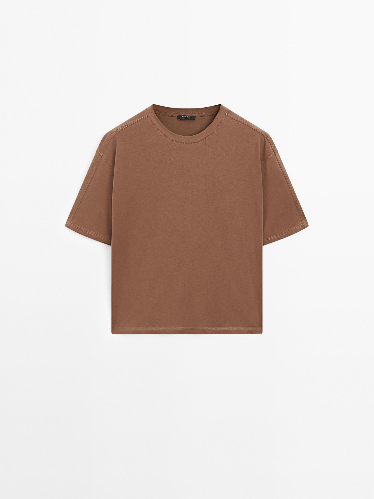 Massimo Dutti - Dame - Oversize T-Shirt Med Sømdetalje - Brun - L