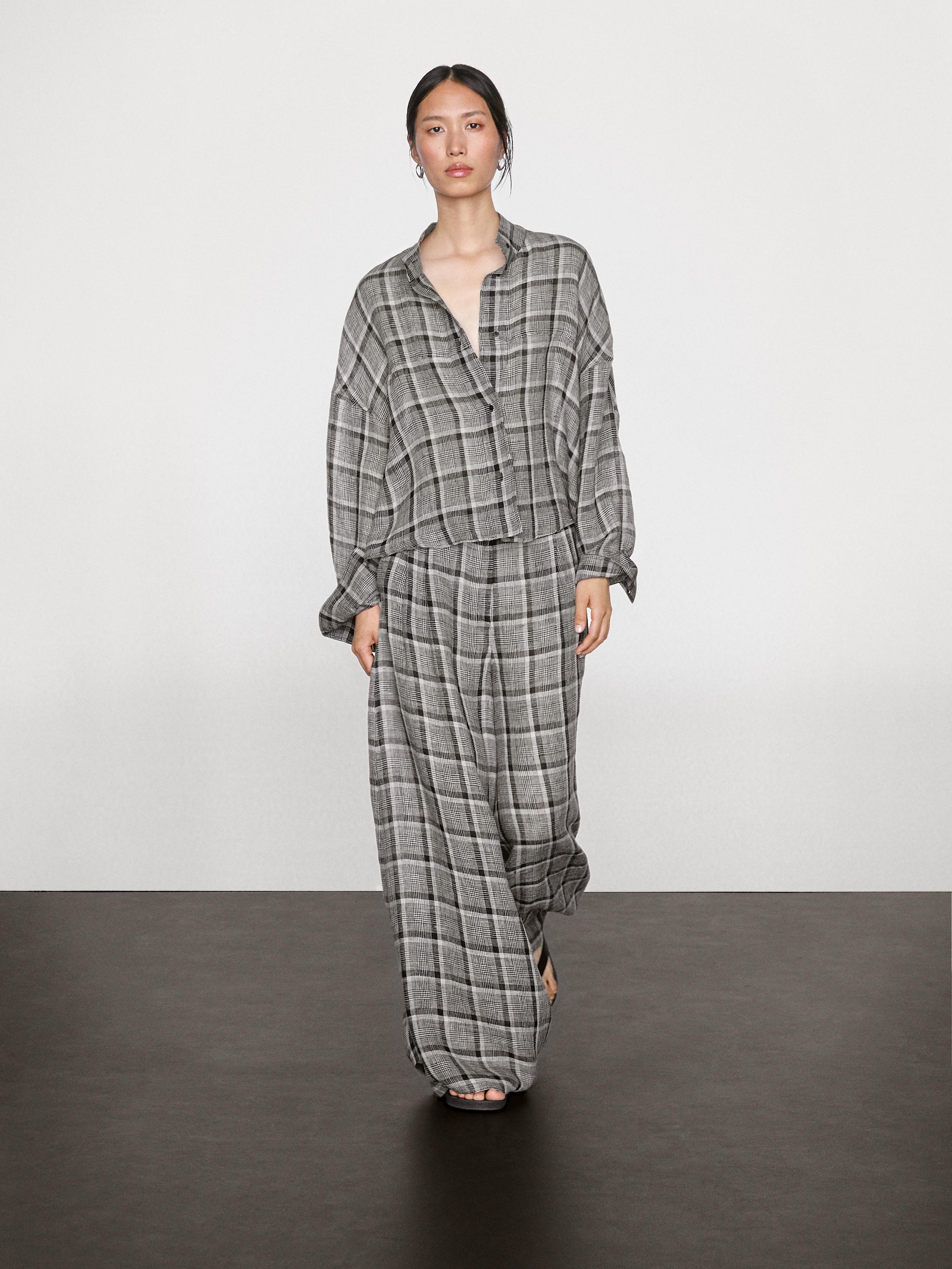 Chemise à carreaux 100 % lin