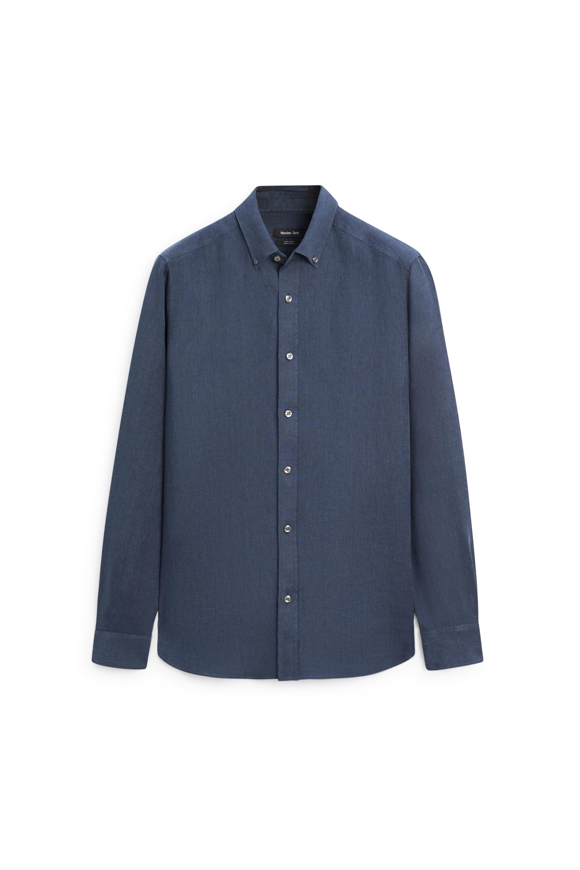 100% linen regular fit shirt — PETROL BLUE