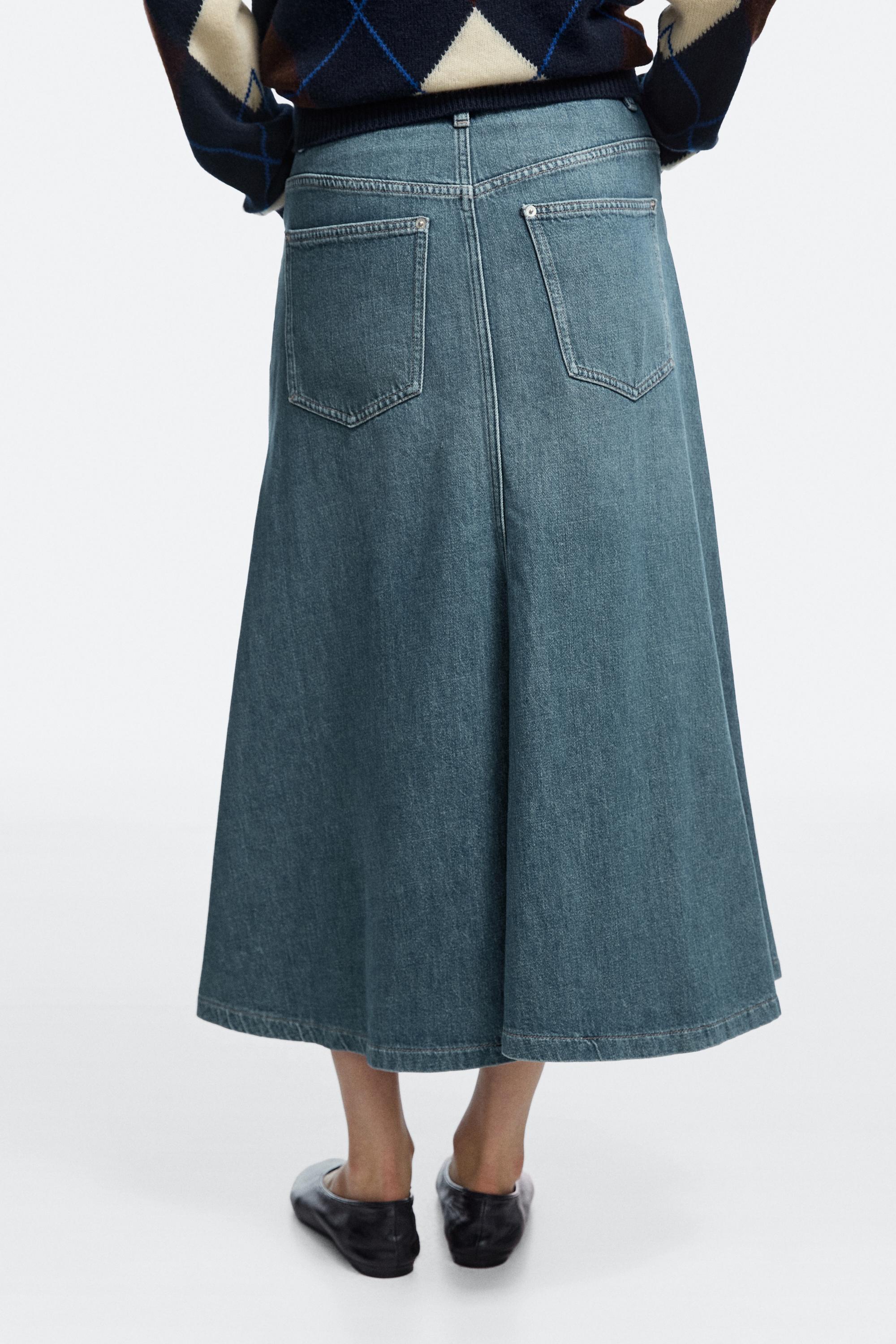 Flare fit denim midi skirt — MEDIUM BLUE