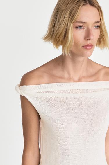 Ribbed knit bandeau top — CREAM 5