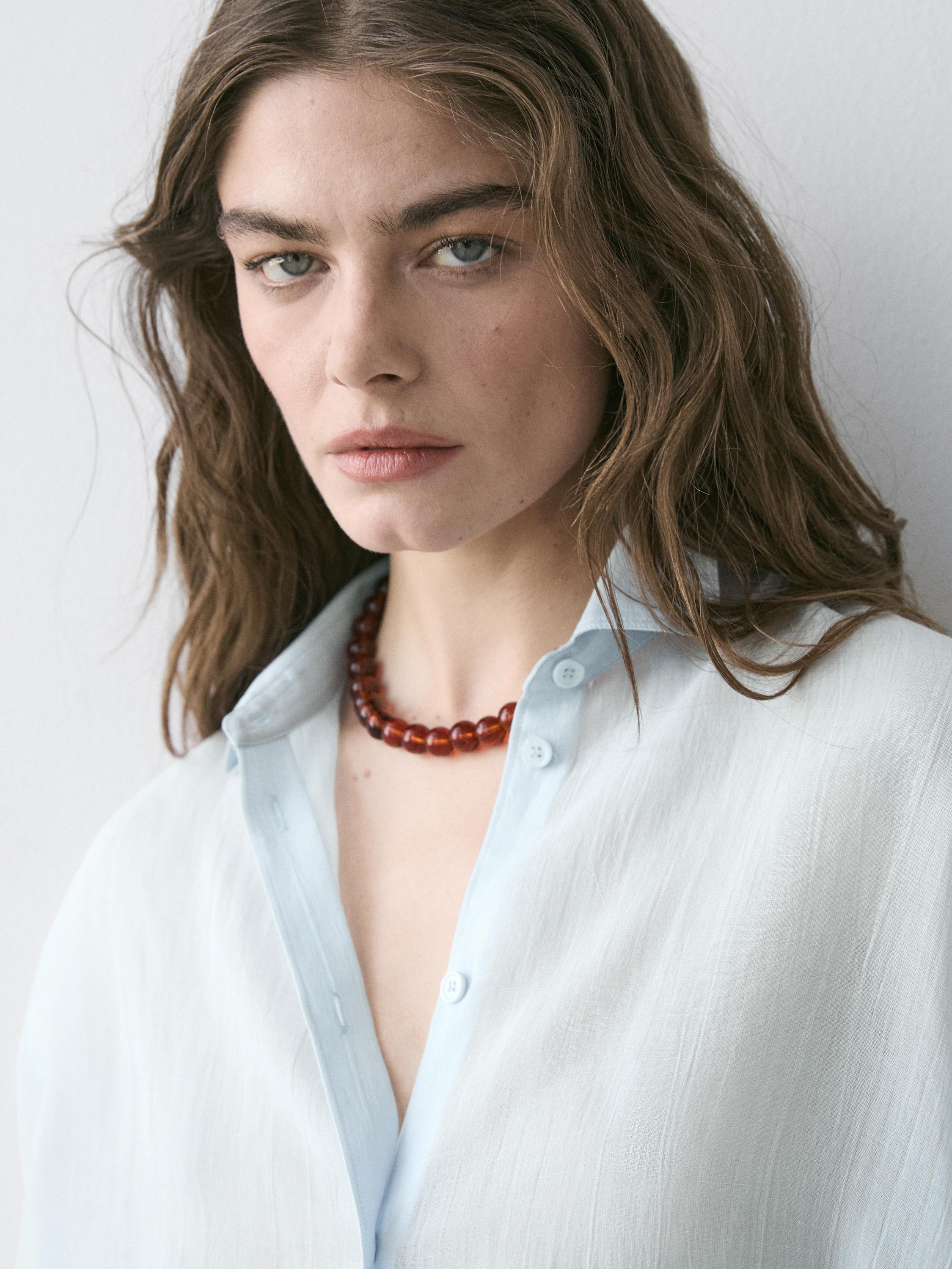 Flowing shirt with shirt collar — SKY BLUE