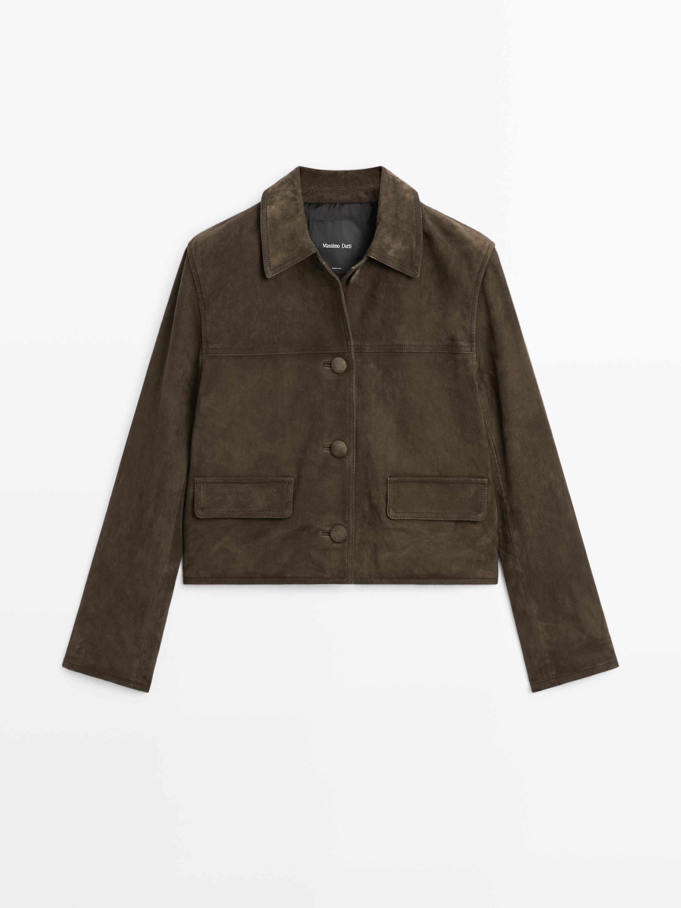 Suede leather jacket with lined buttons