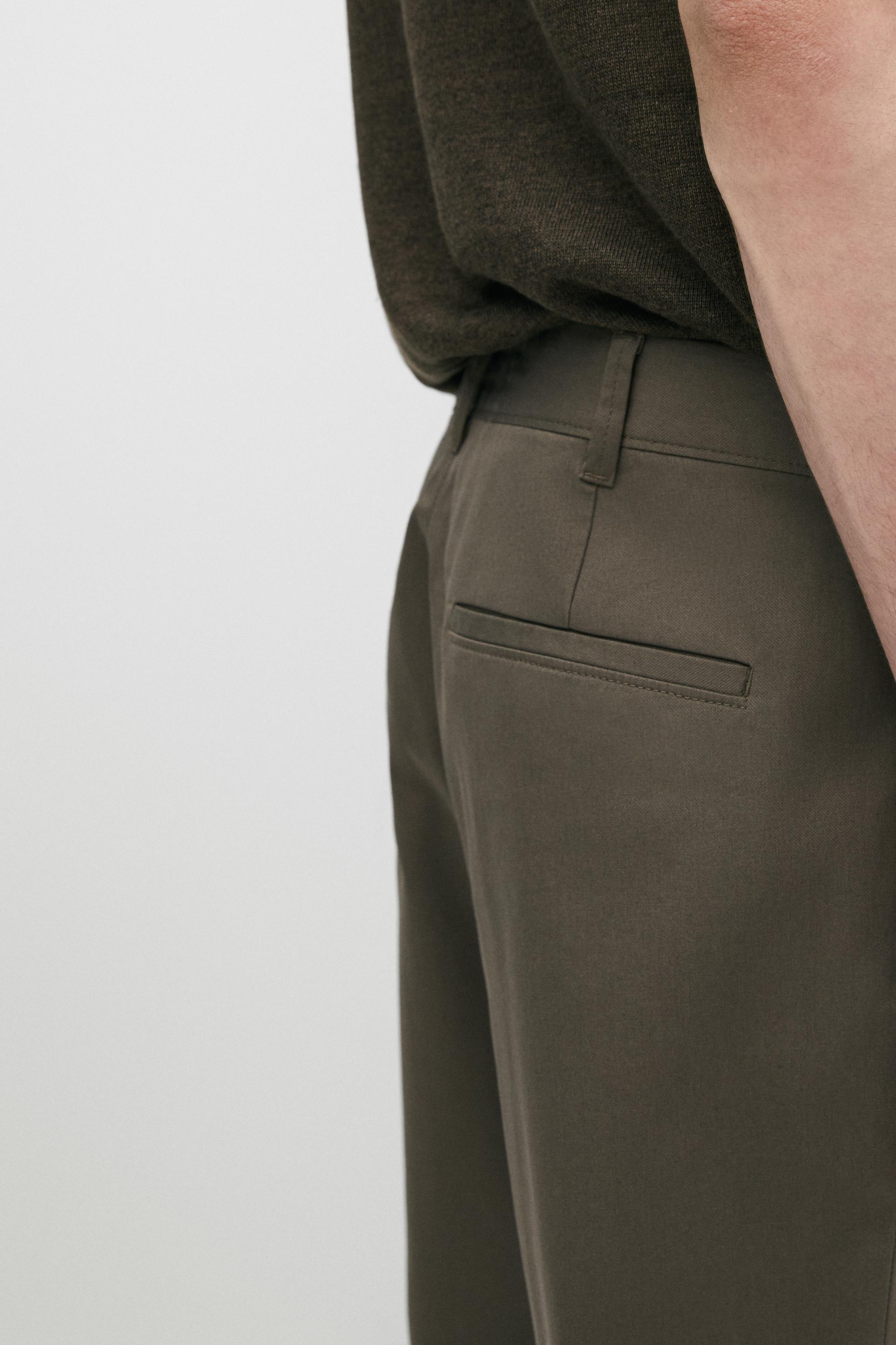 Cotton blend slim fit pants — GREEN