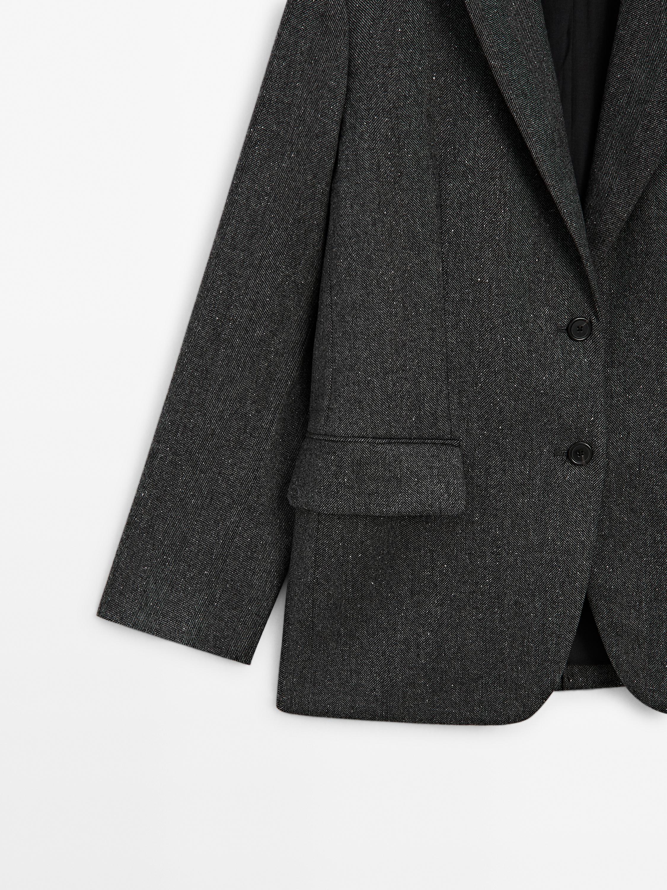 Wool blend herringbone suit blazer