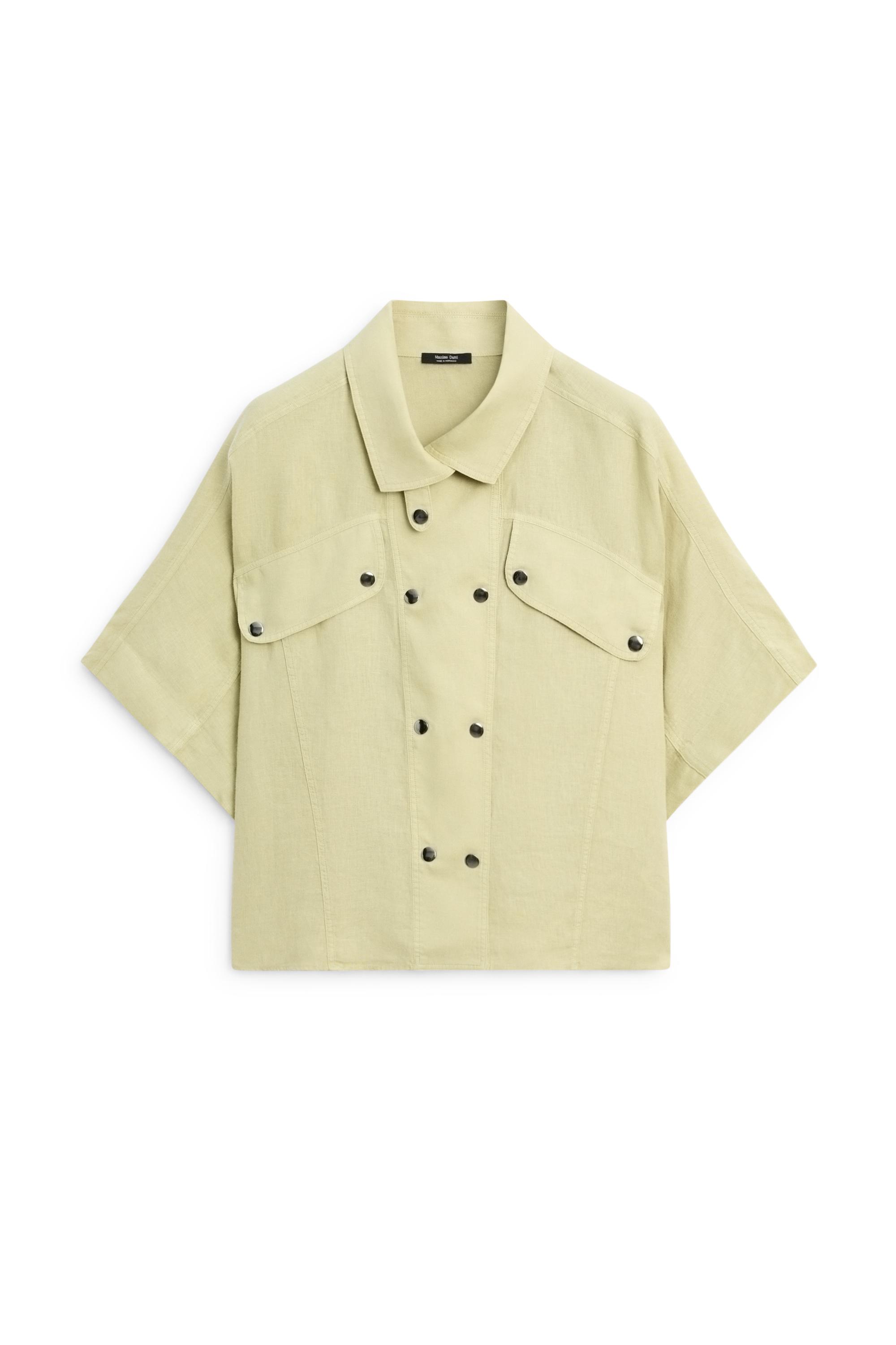 Short sleeve linen snap button shirt — LIME
