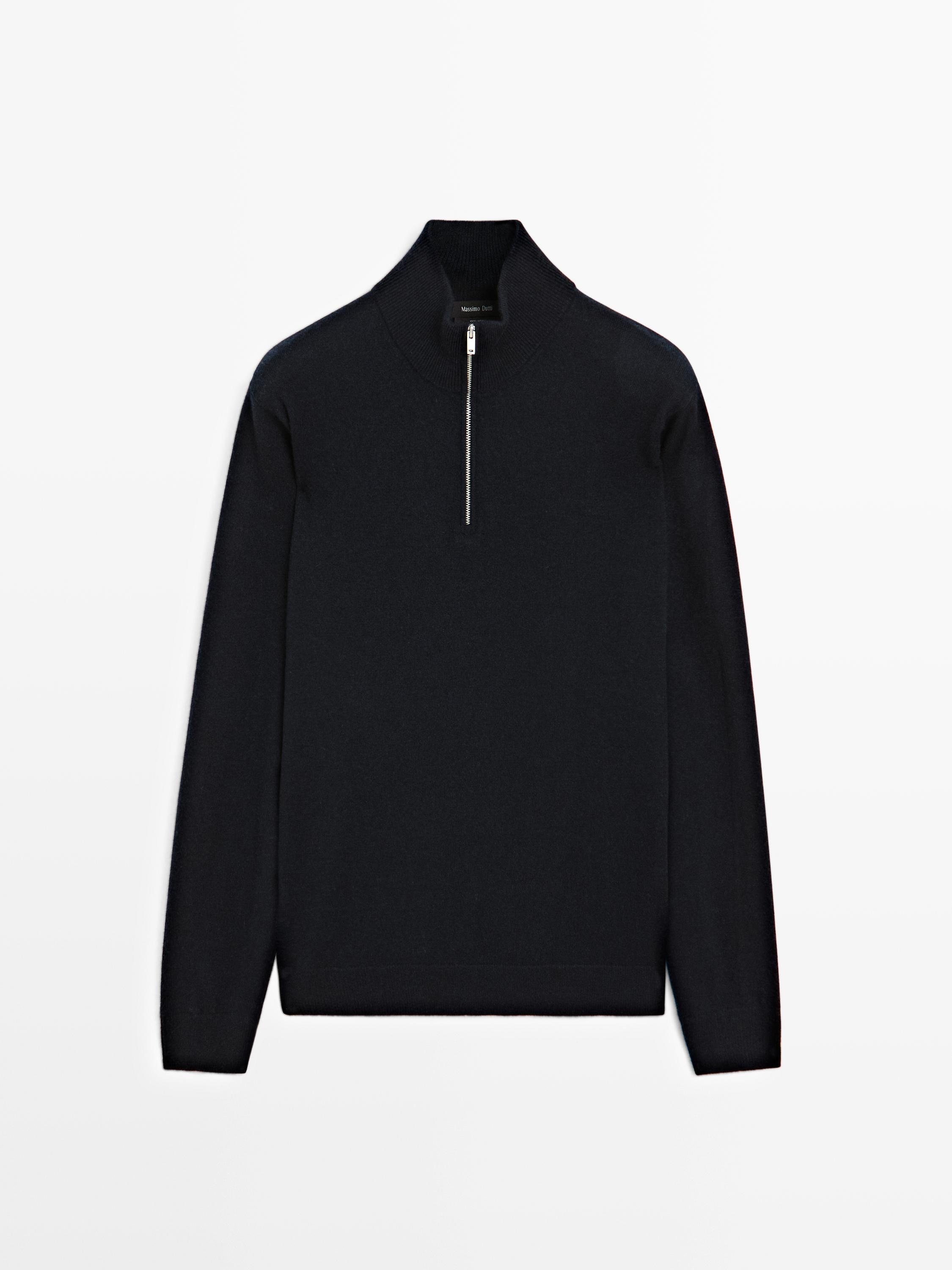 Mock neck knit sweater with zip