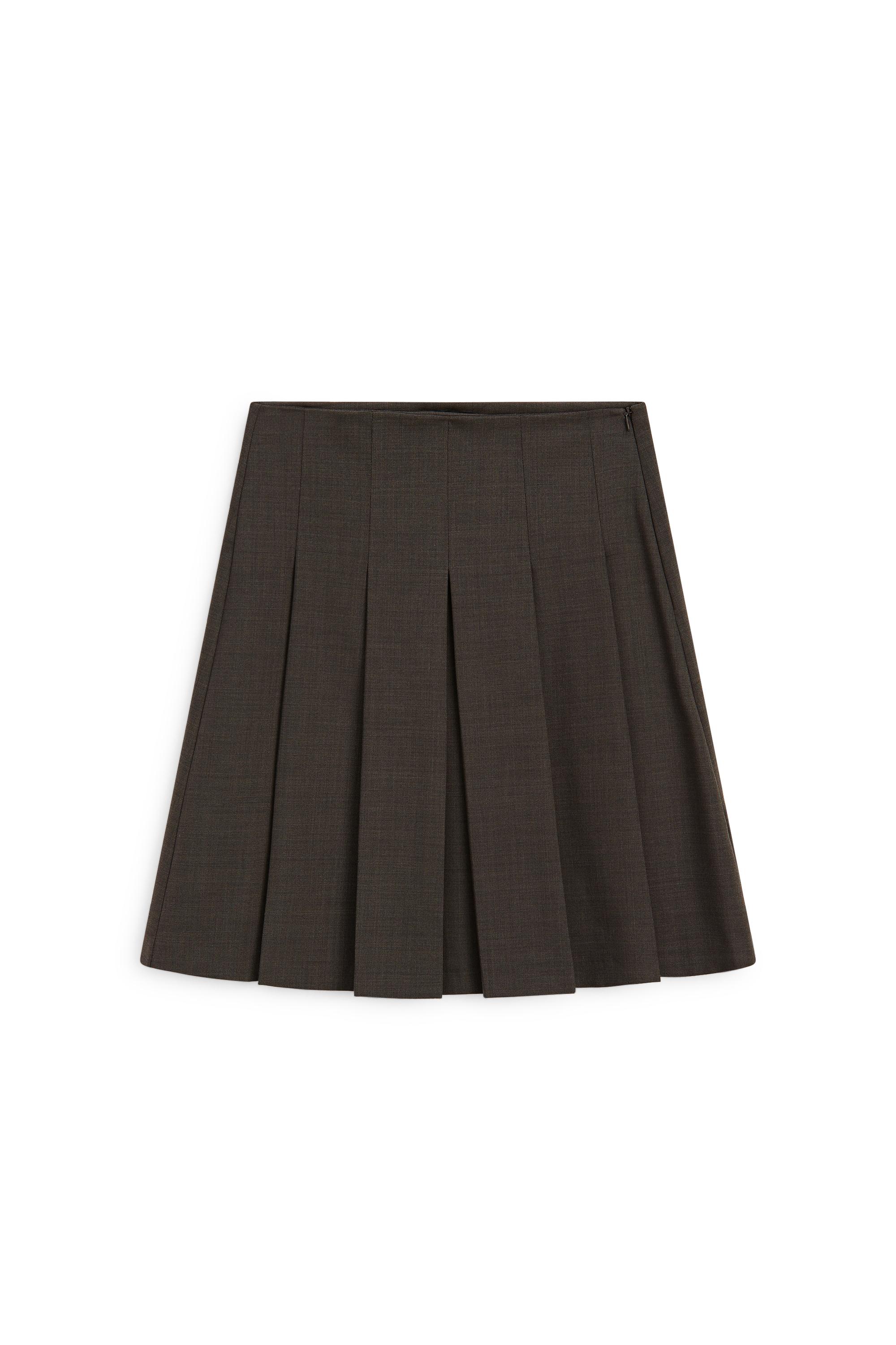 Wool blend pleated mini skirt — Chocolate