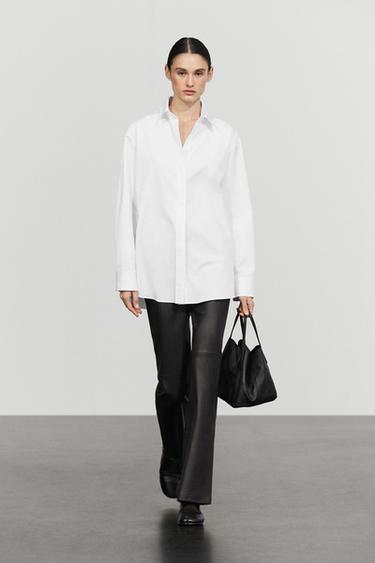 Oversize 100% cotton poplin shirt — WHITE 1