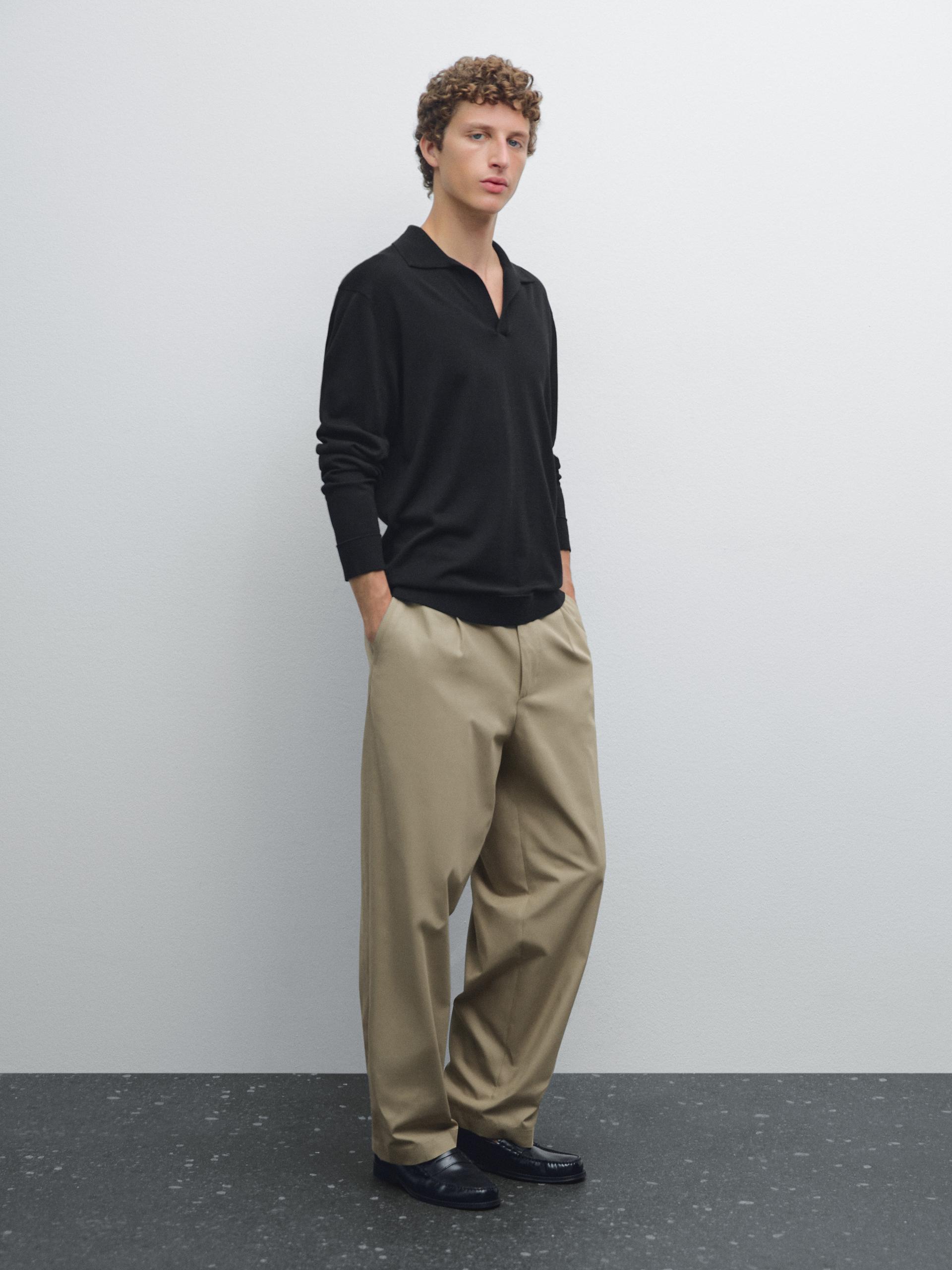 Camisola De Malha Com Gola De Polo - Preto - M - Massimo Dutti - Homem