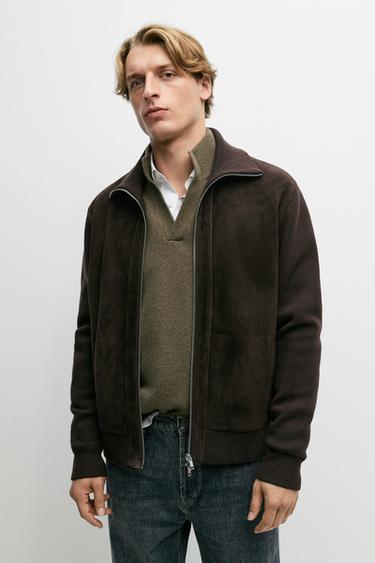 Mixed fabric Suede jacket — BROWN 3
