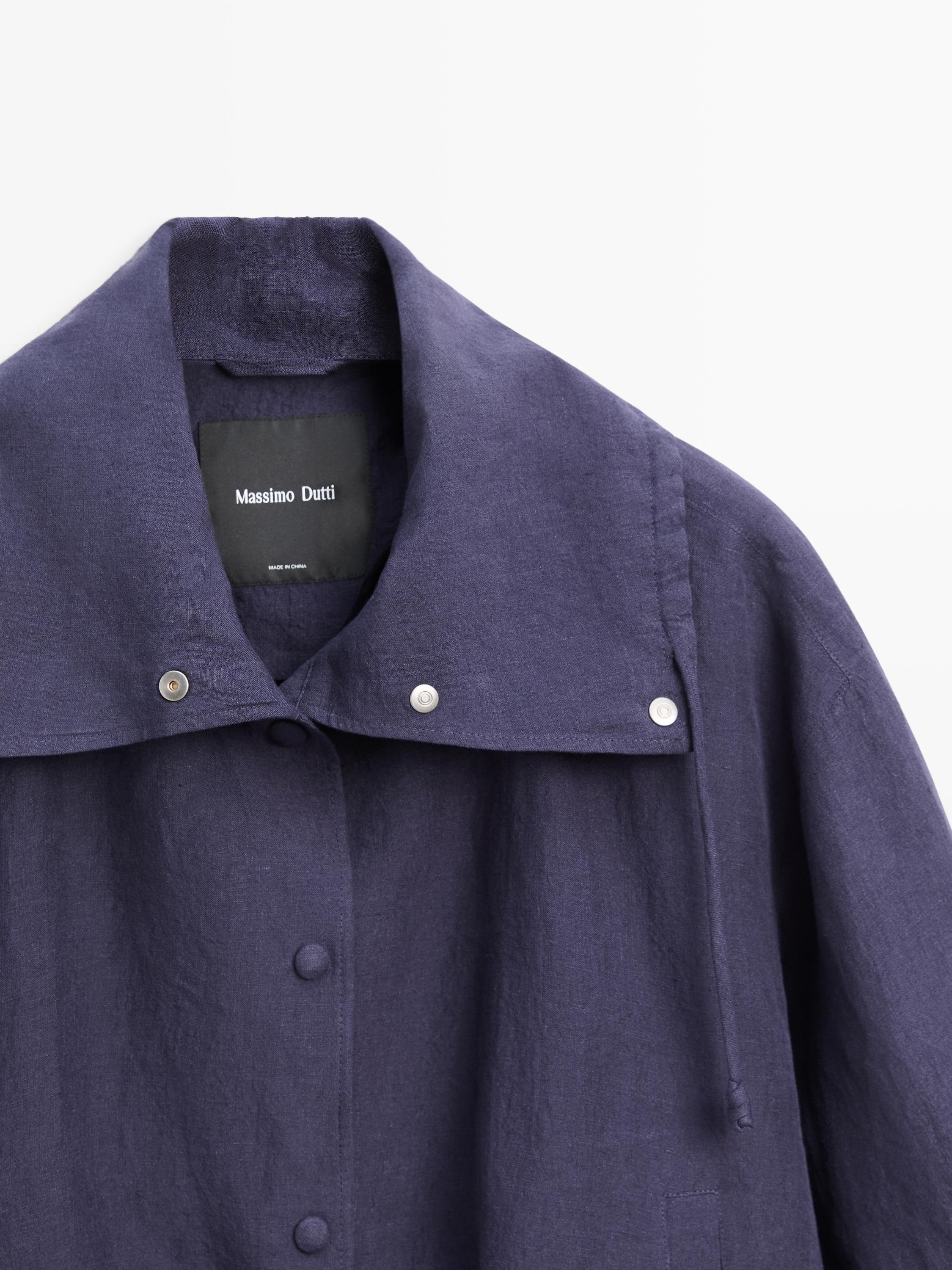 100% linen bomber jacket with collar detail — INDIGO