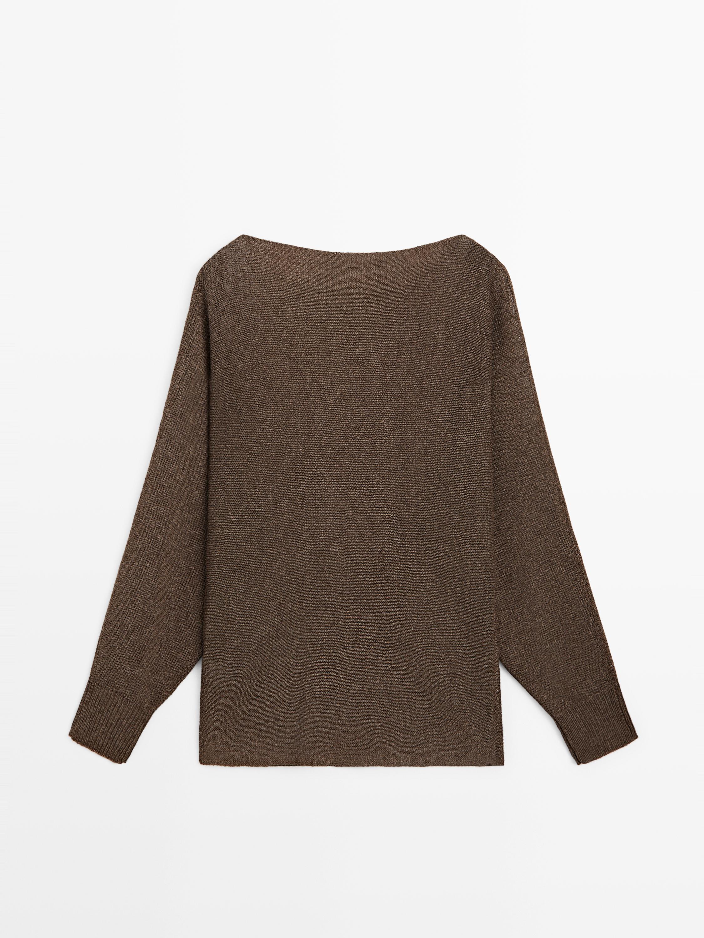Flowing cotton blend knit sweater — BROWN
