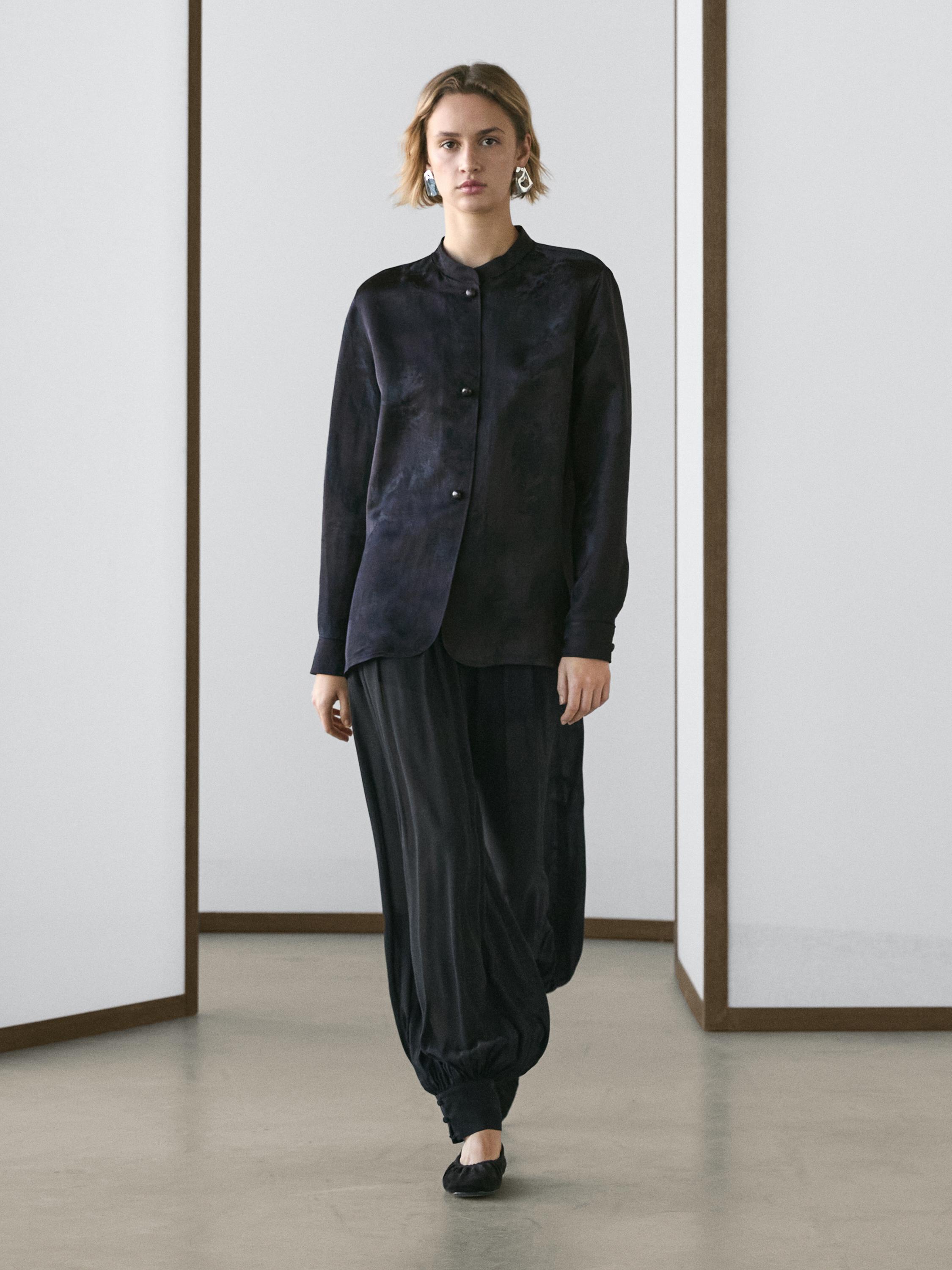 Flowing jacquard shirt — NAVY BLUE