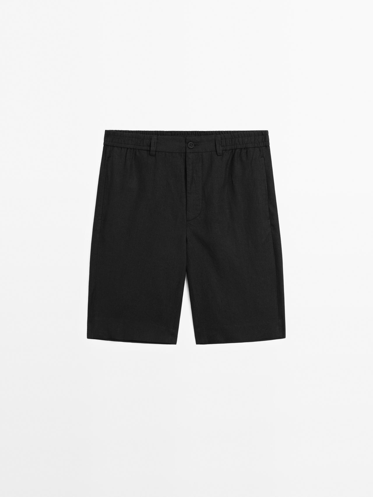Massimo Dutti - Herre - Lette Bermudashorts I 100 % Hør - Sort - 38