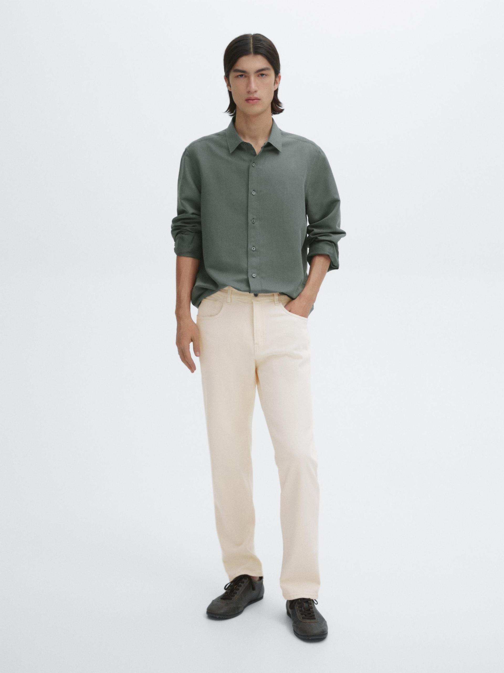 Camicia Regular Fit In Misto Cotone - Verde - Xl - Massimo Dutti - Maschile
