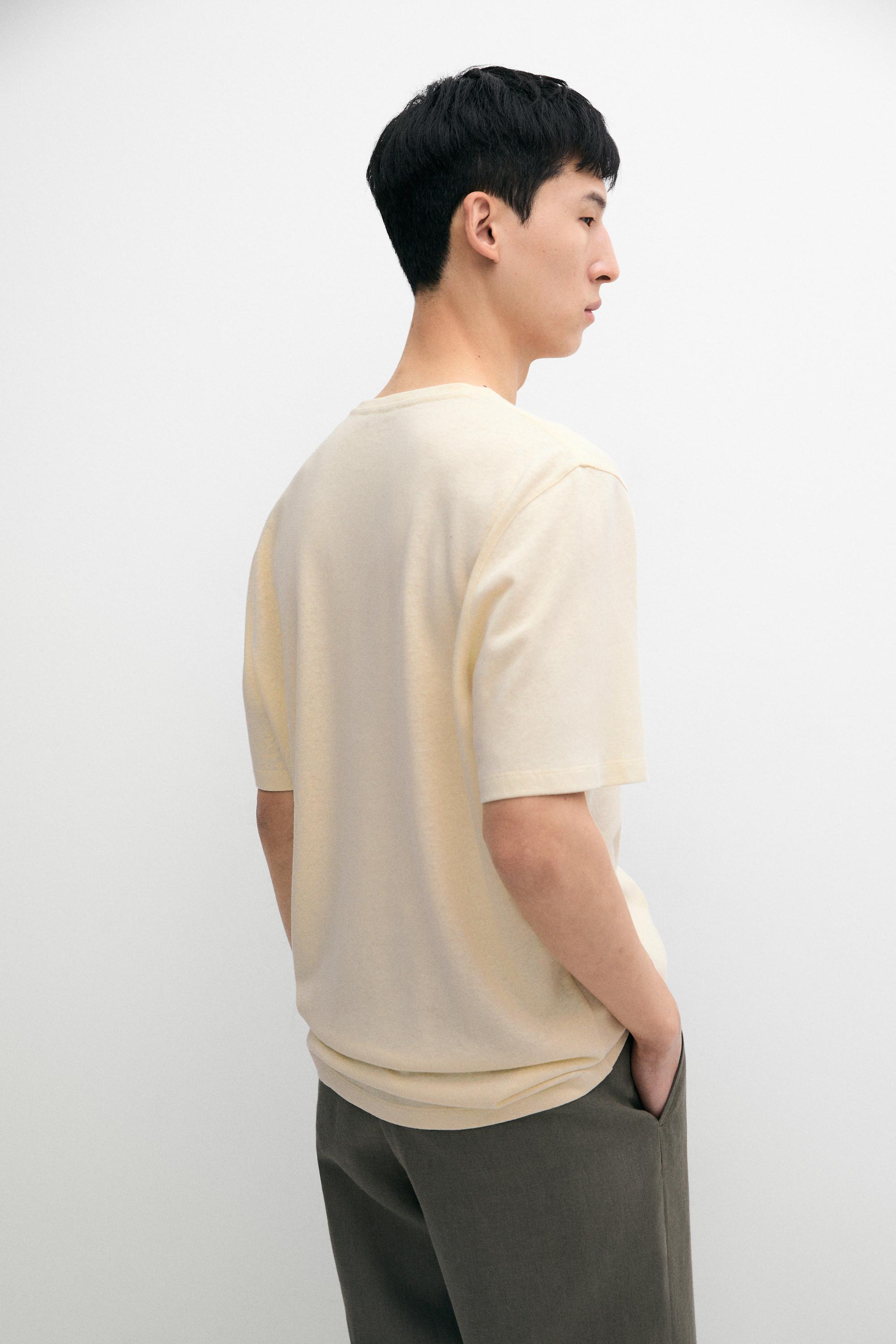 Short sleeve linen and cotton T-shirt — YELLOW