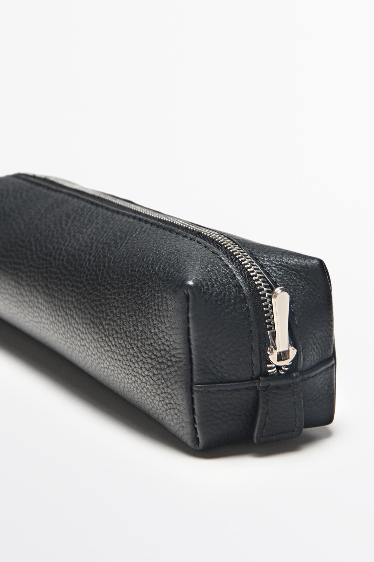 Nappa leather zip pouch — BLACK