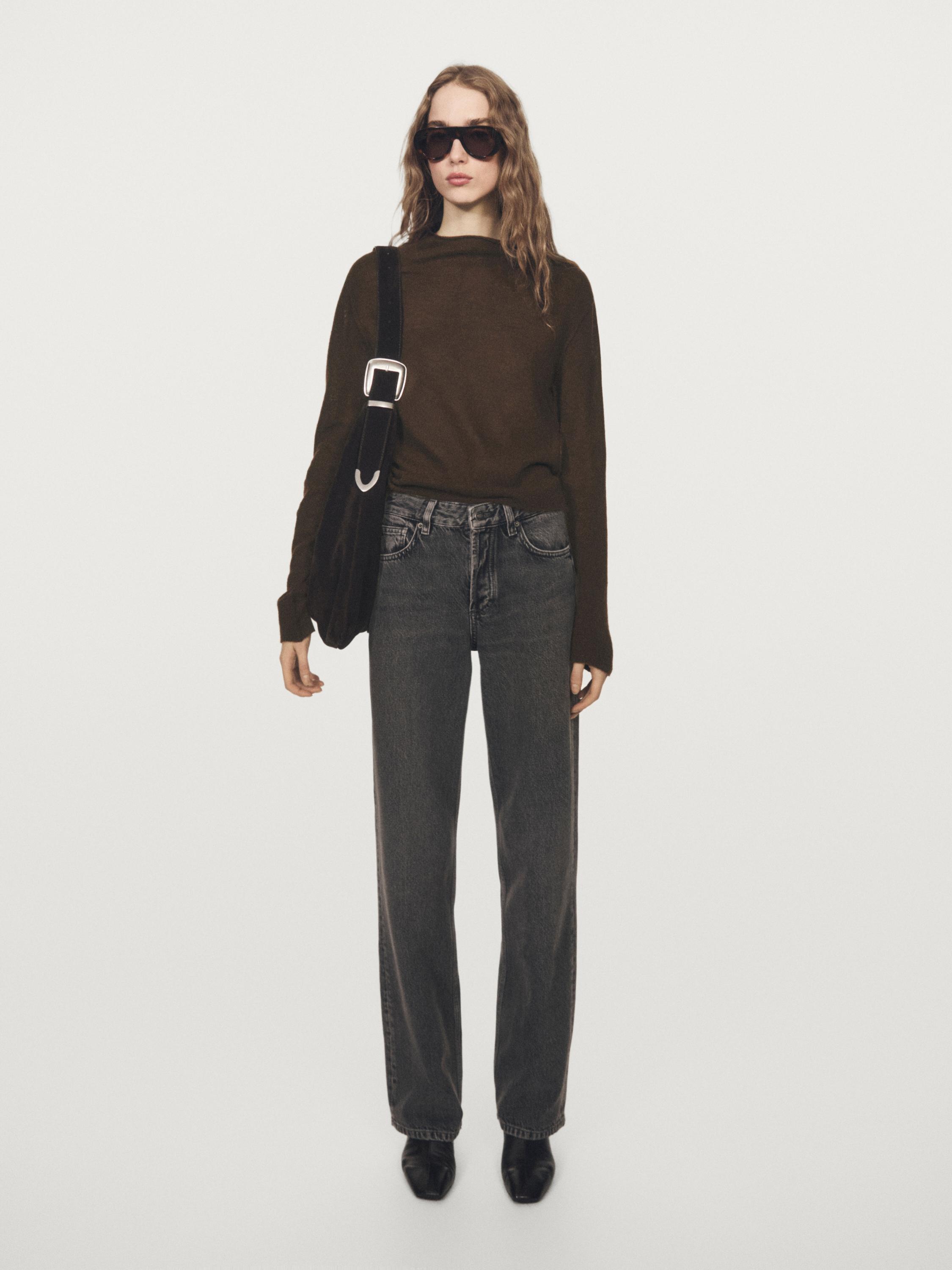 Wool blend knit sweater with mock turtleneck