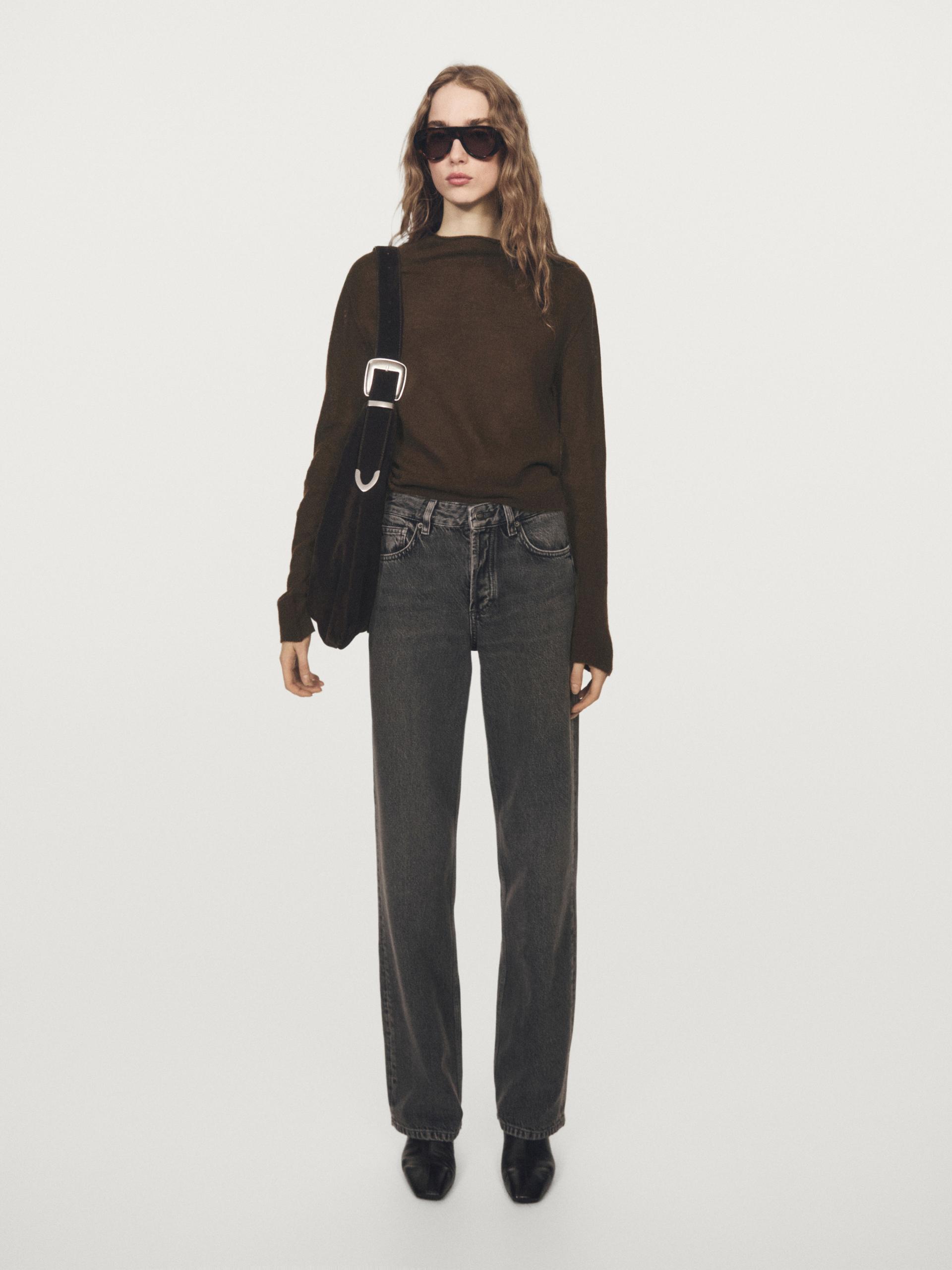 Jersey Punto Cuello Perkins Mezcla Lana - Marrón - L - Massimo Dutti - Mujer