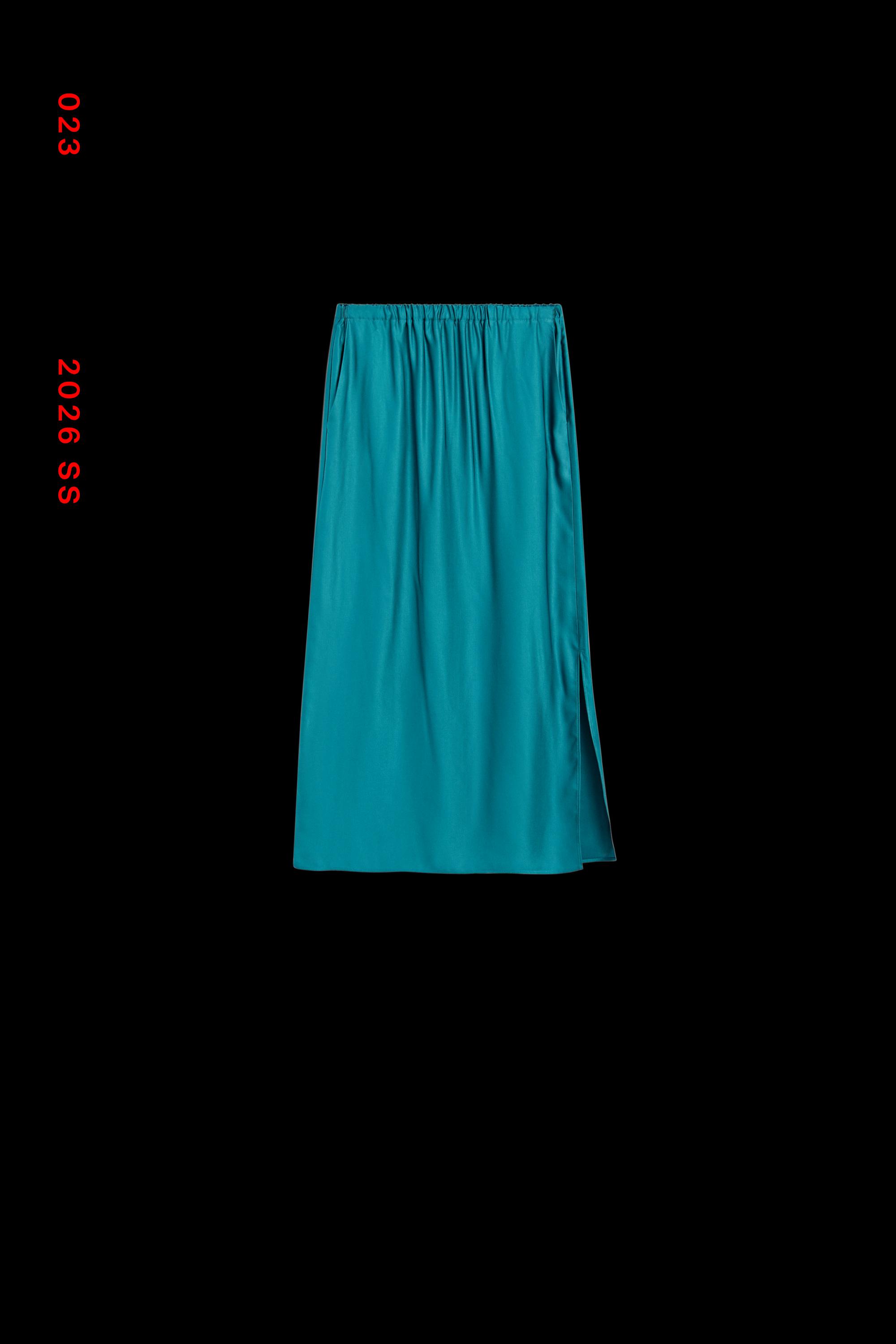 Satin midi skirt with pockets — BLUE