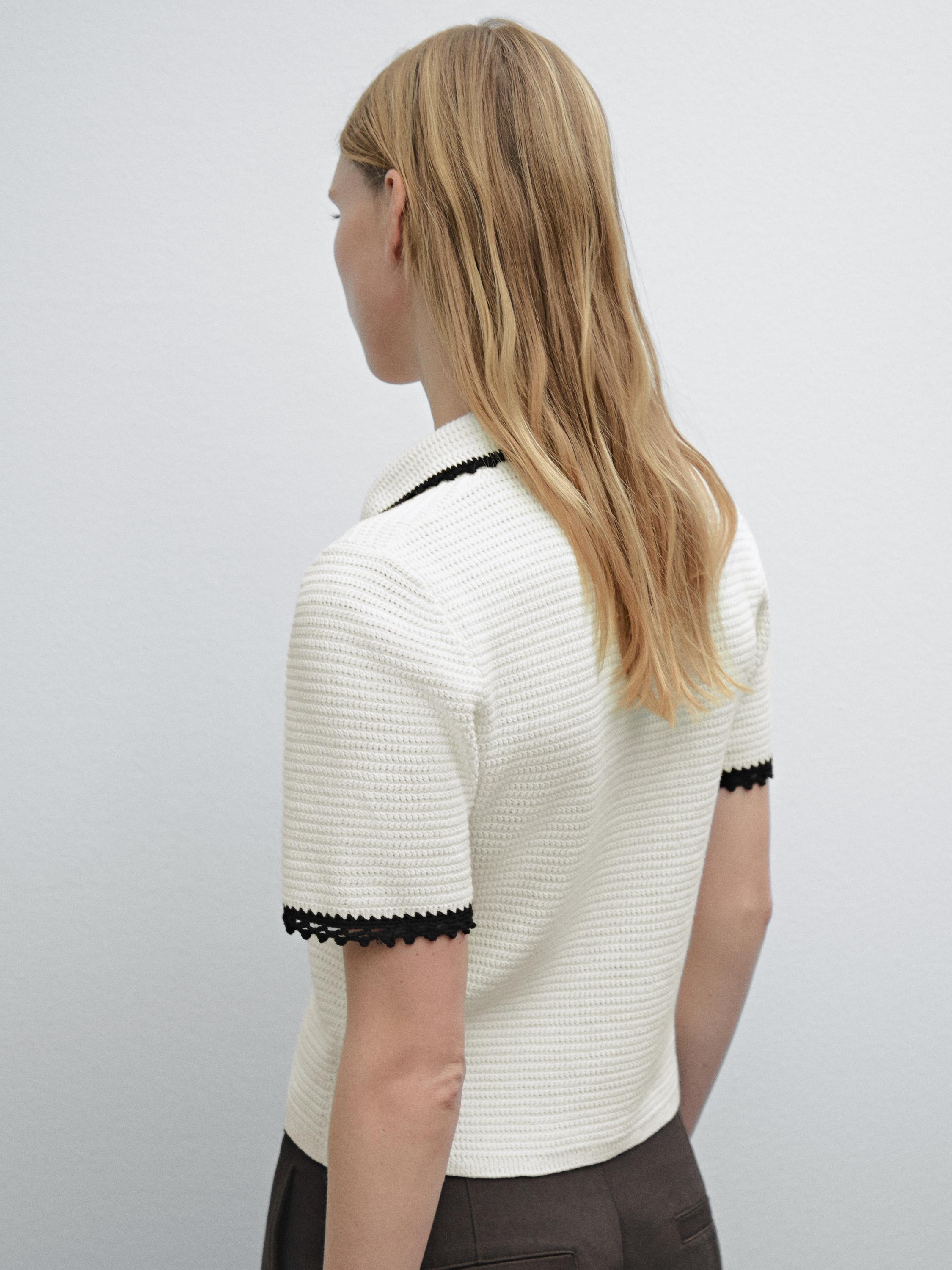 Crochet knit polo sweater