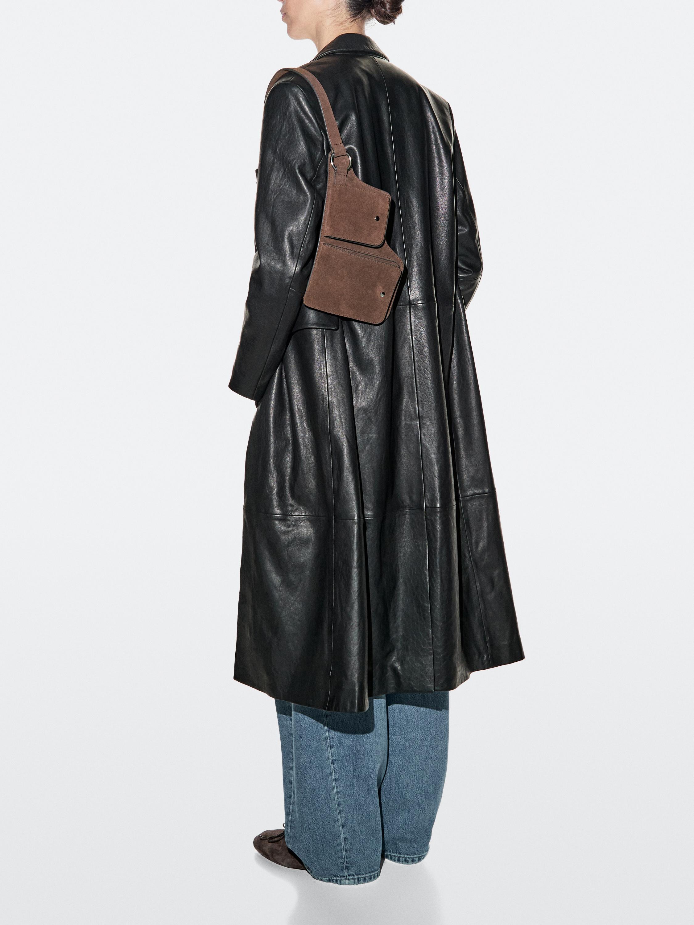 Split leather double compartment belt bag — MINK